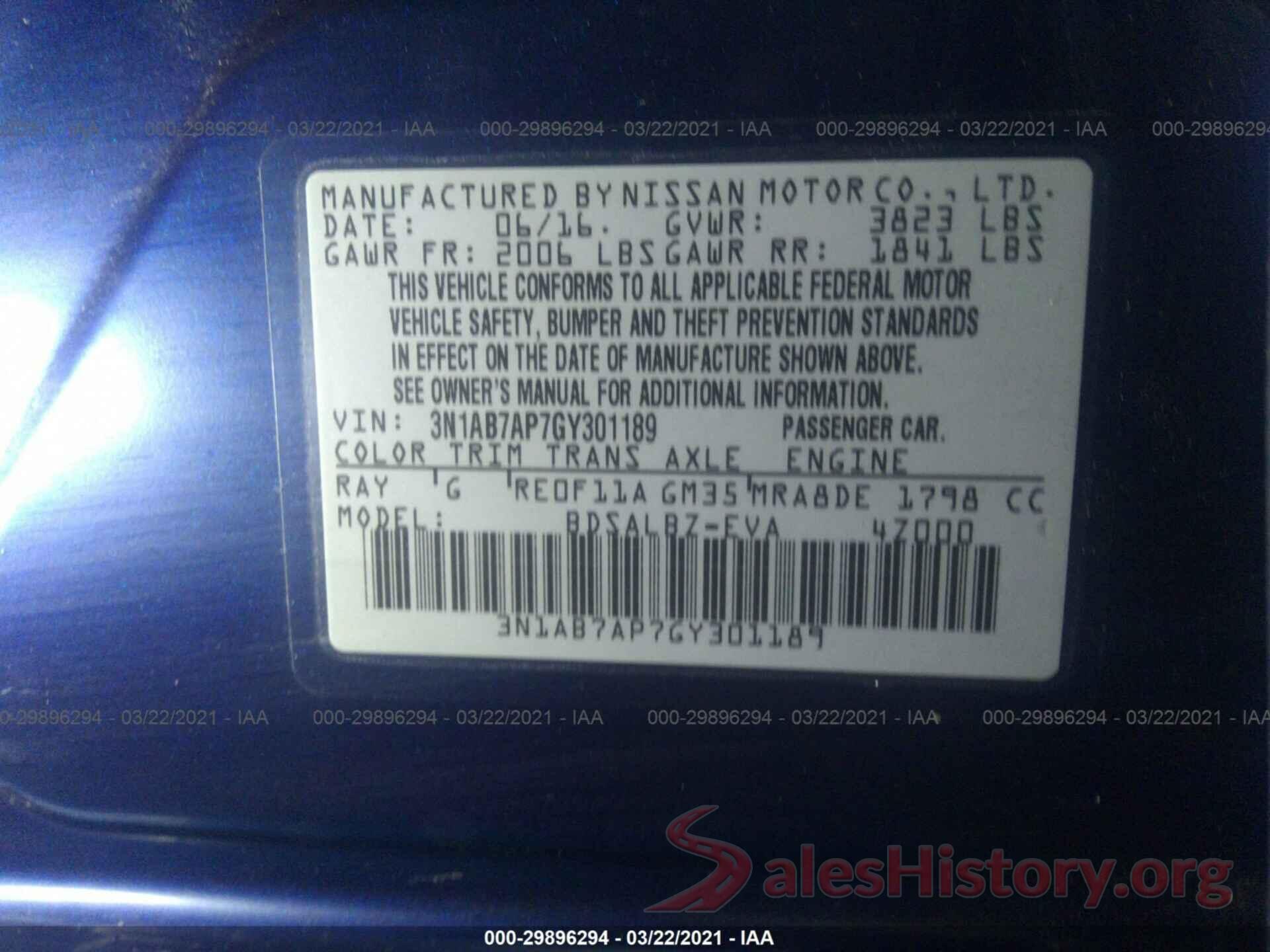 3N1AB7AP7GY301189 2016 NISSAN SENTRA