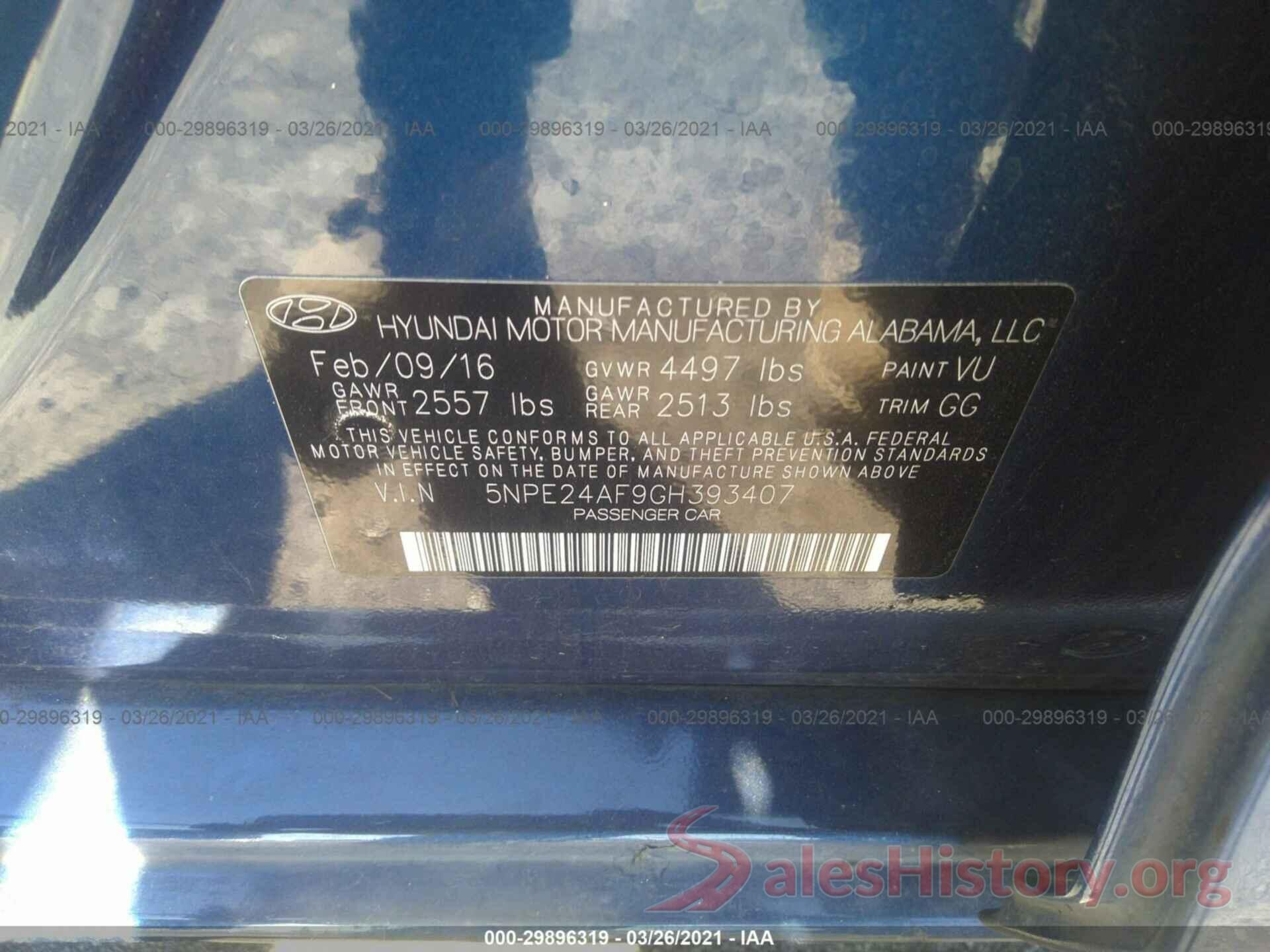 5NPE24AF9GH393407 2016 HYUNDAI SONATA