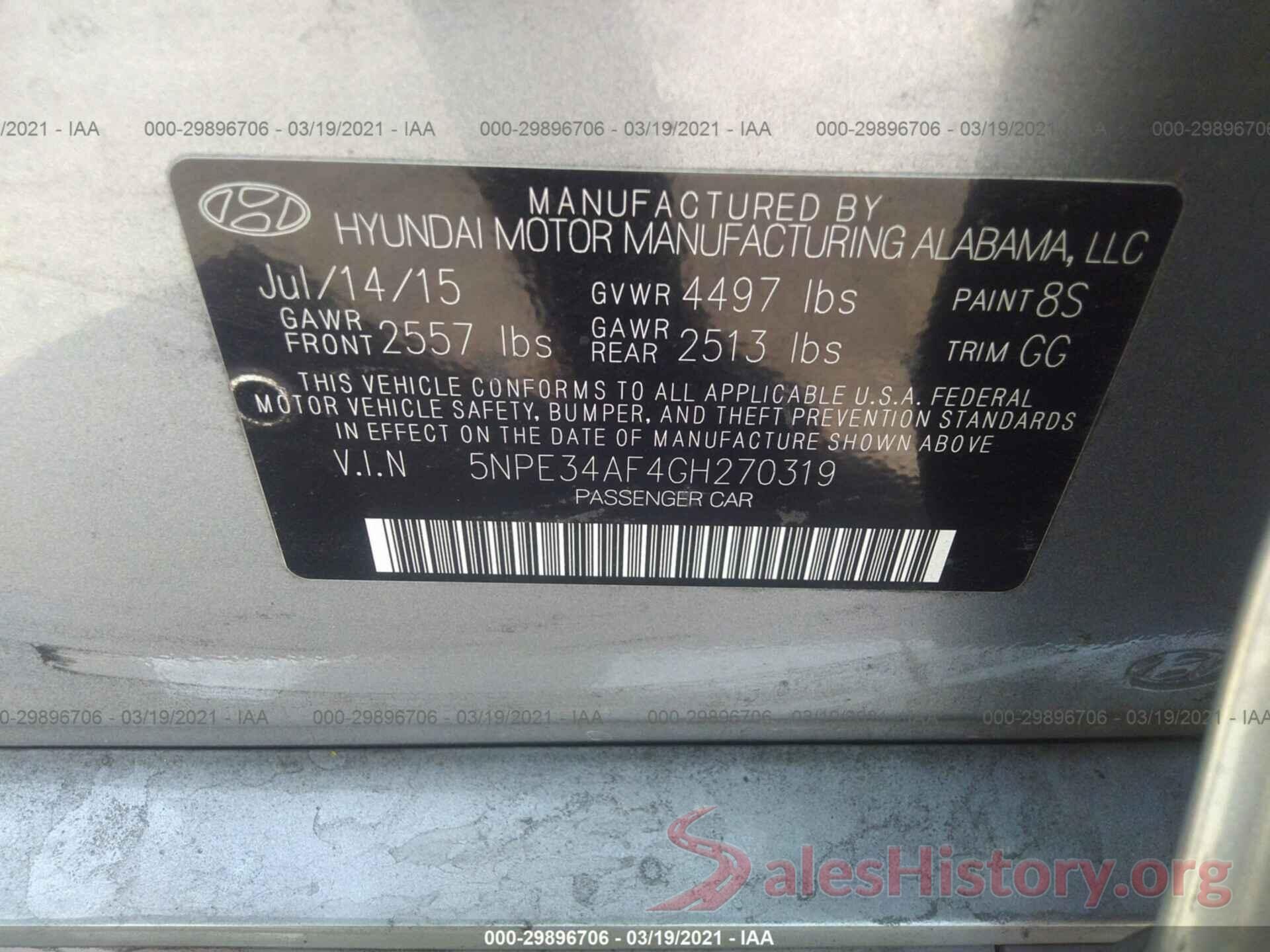 5NPE34AF4GH270319 2016 HYUNDAI SONATA