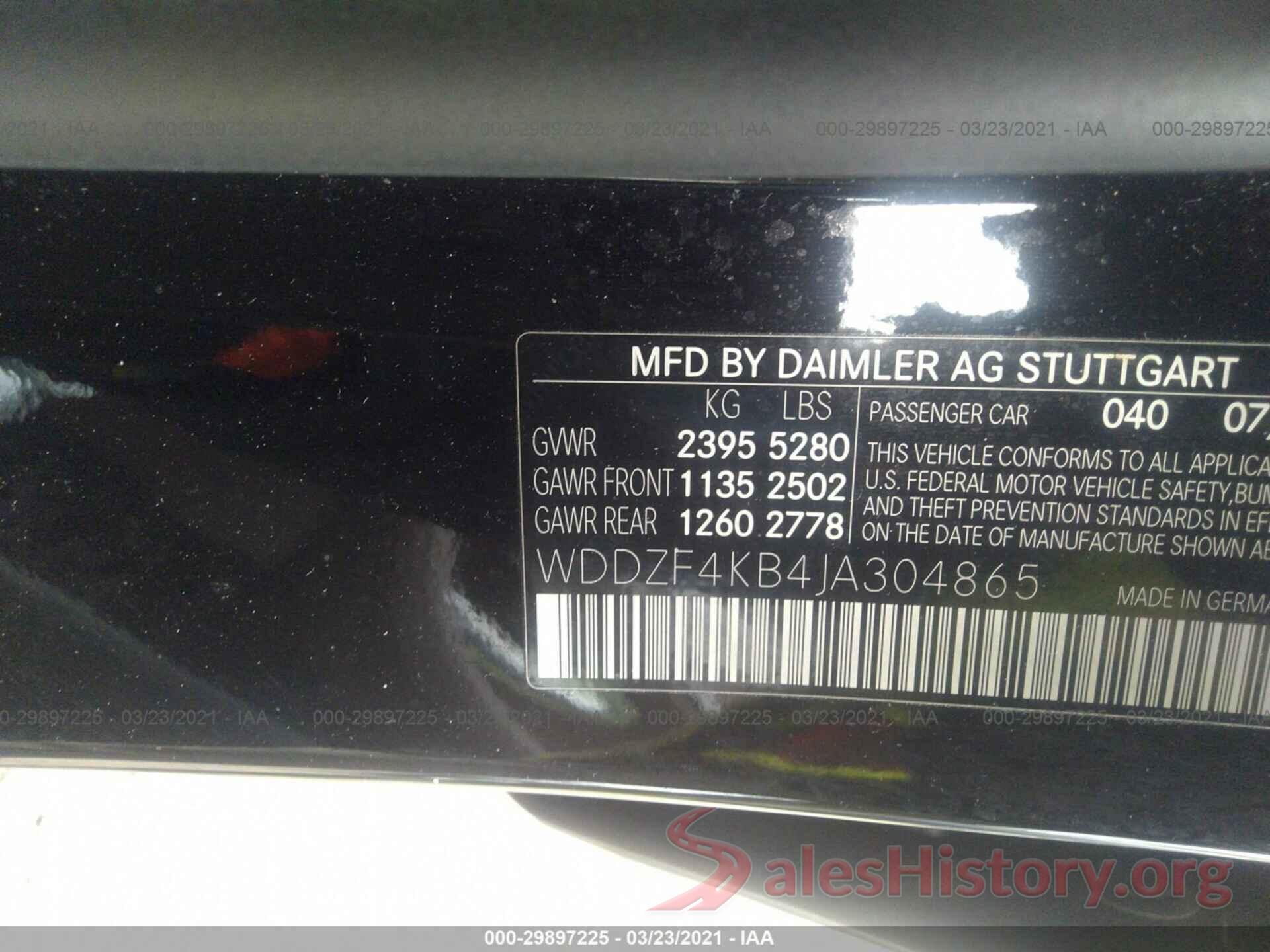 WDDZF4KB4JA304865 2018 MERCEDES-BENZ E-CLASS