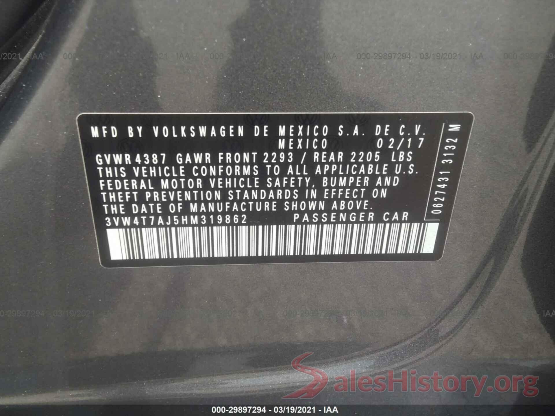 3VW4T7AJ5HM319862 2017 VOLKSWAGEN JETTA