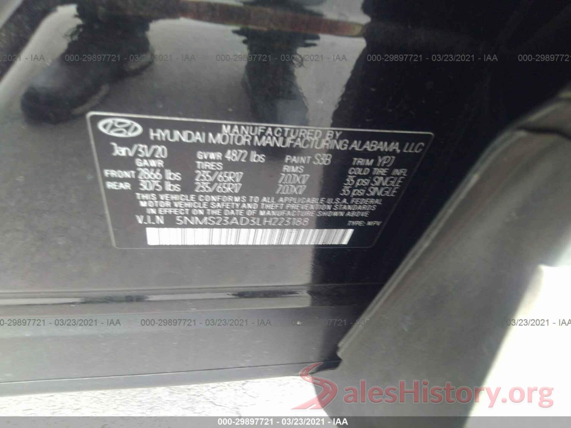 5NMS23AD3LH223188 2020 HYUNDAI SANTA FE