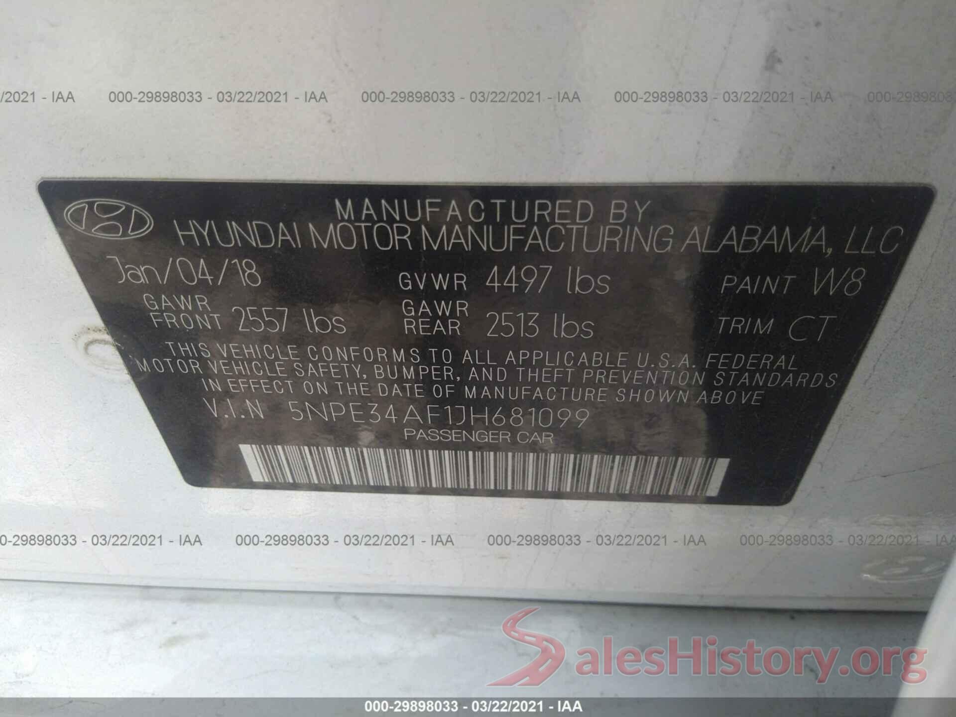 5NPE34AF1JH681099 2018 HYUNDAI SONATA