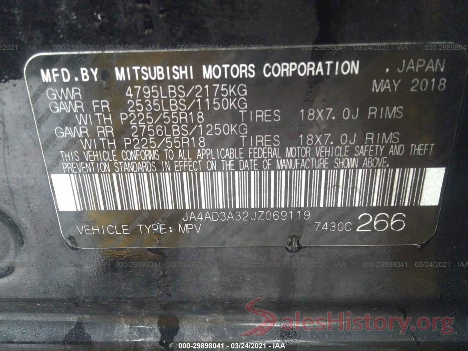 JA4AD3A32JZ069119 2018 MITSUBISHI OUTLANDER