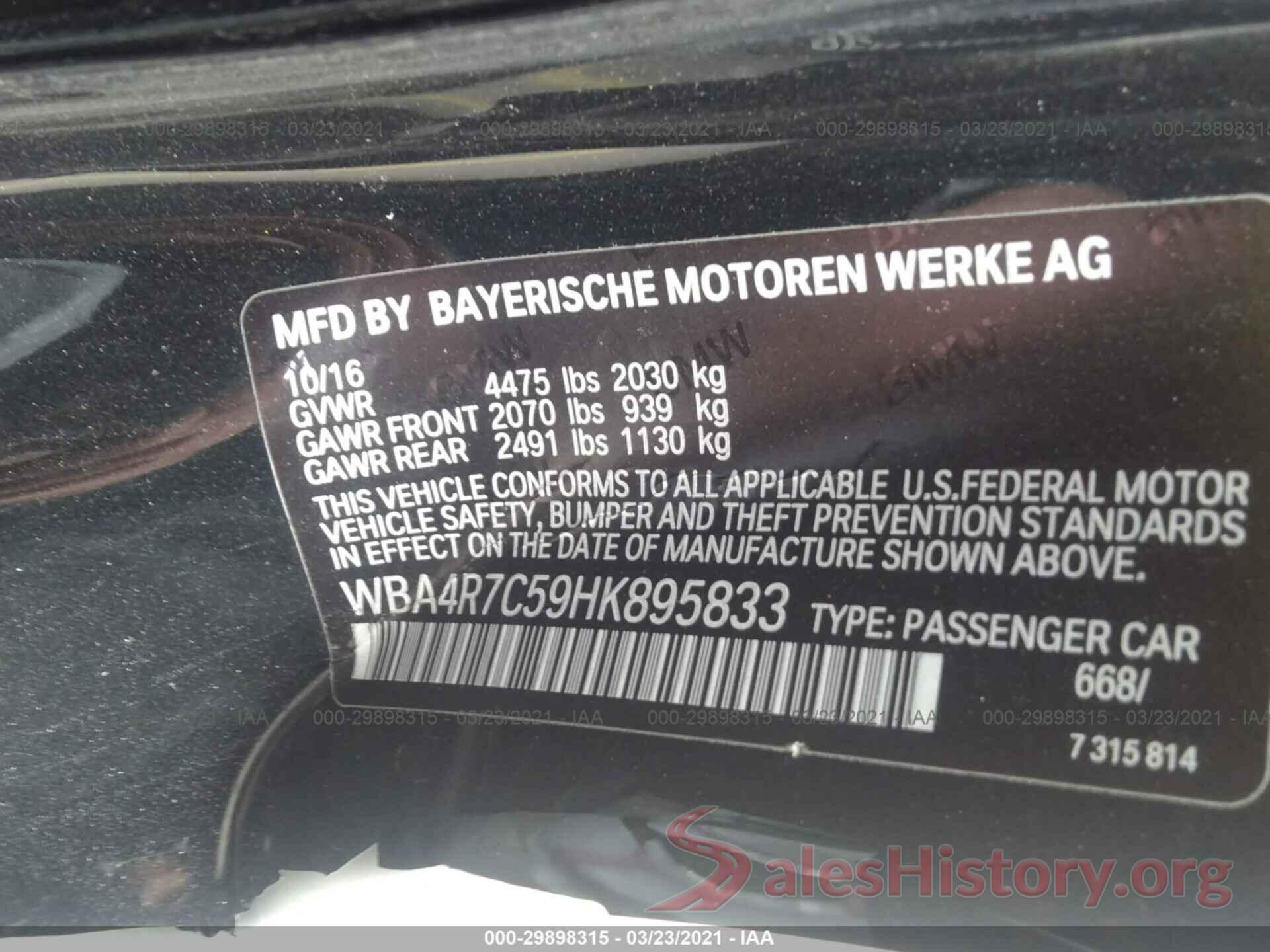 WBA4R7C59HK895833 2017 BMW 4 SERIES