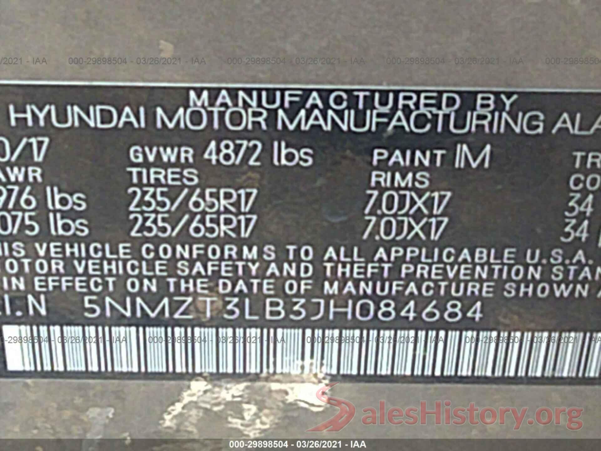 5NMZT3LB3JH084684 2018 HYUNDAI SANTA FE SPORT