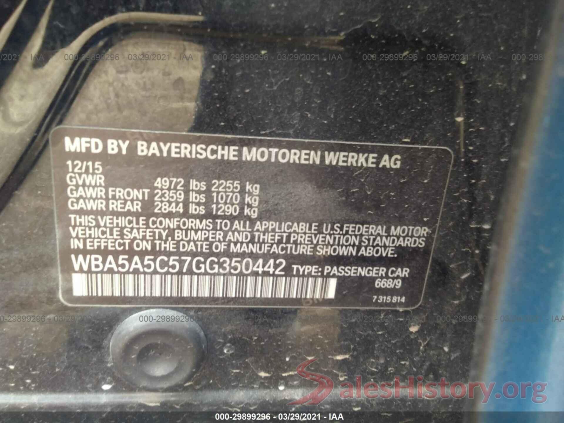 WBA5A5C57GG350442 2016 BMW 5 SERIES