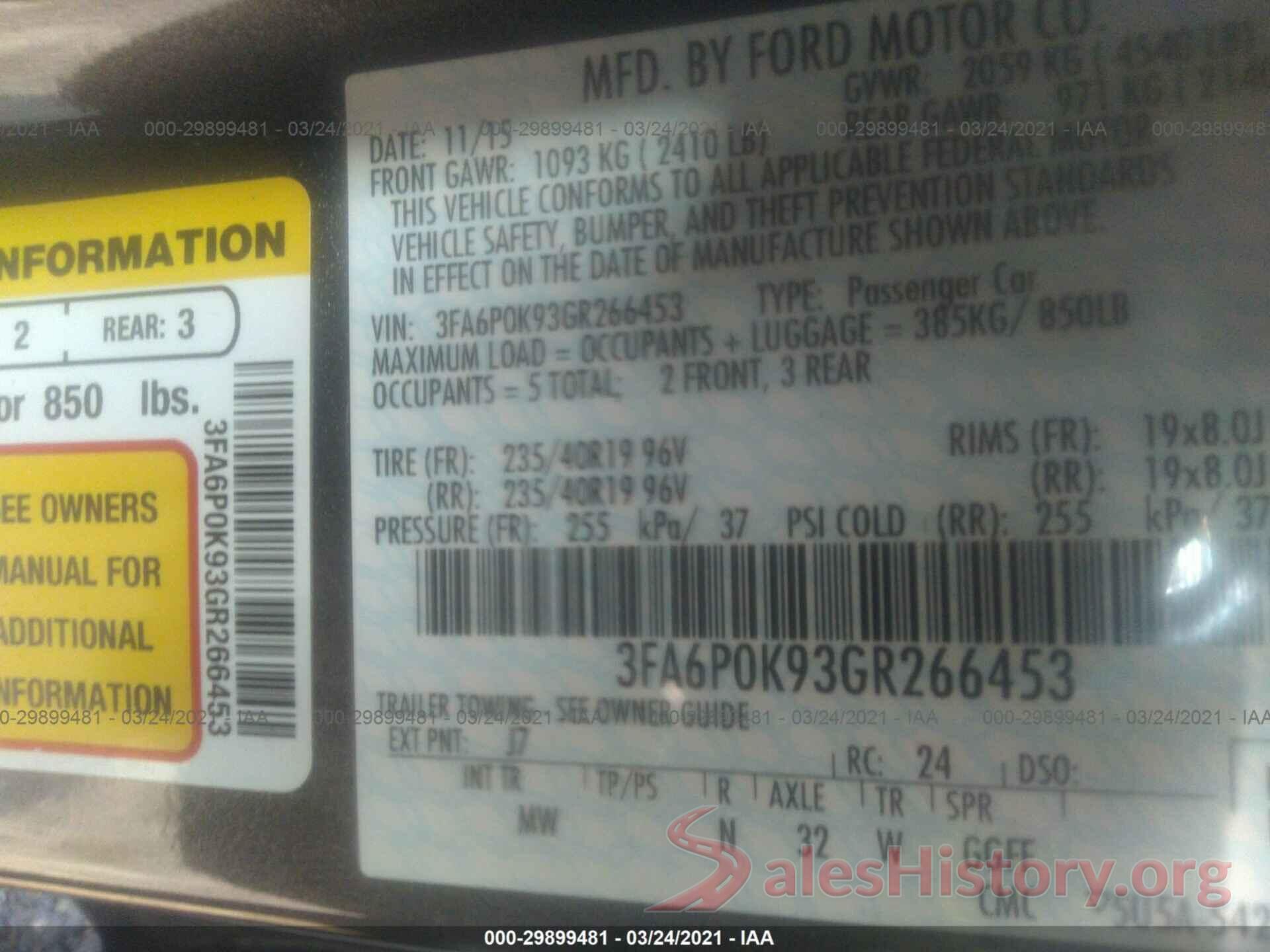 3FA6P0K93GR266453 2016 FORD FUSION