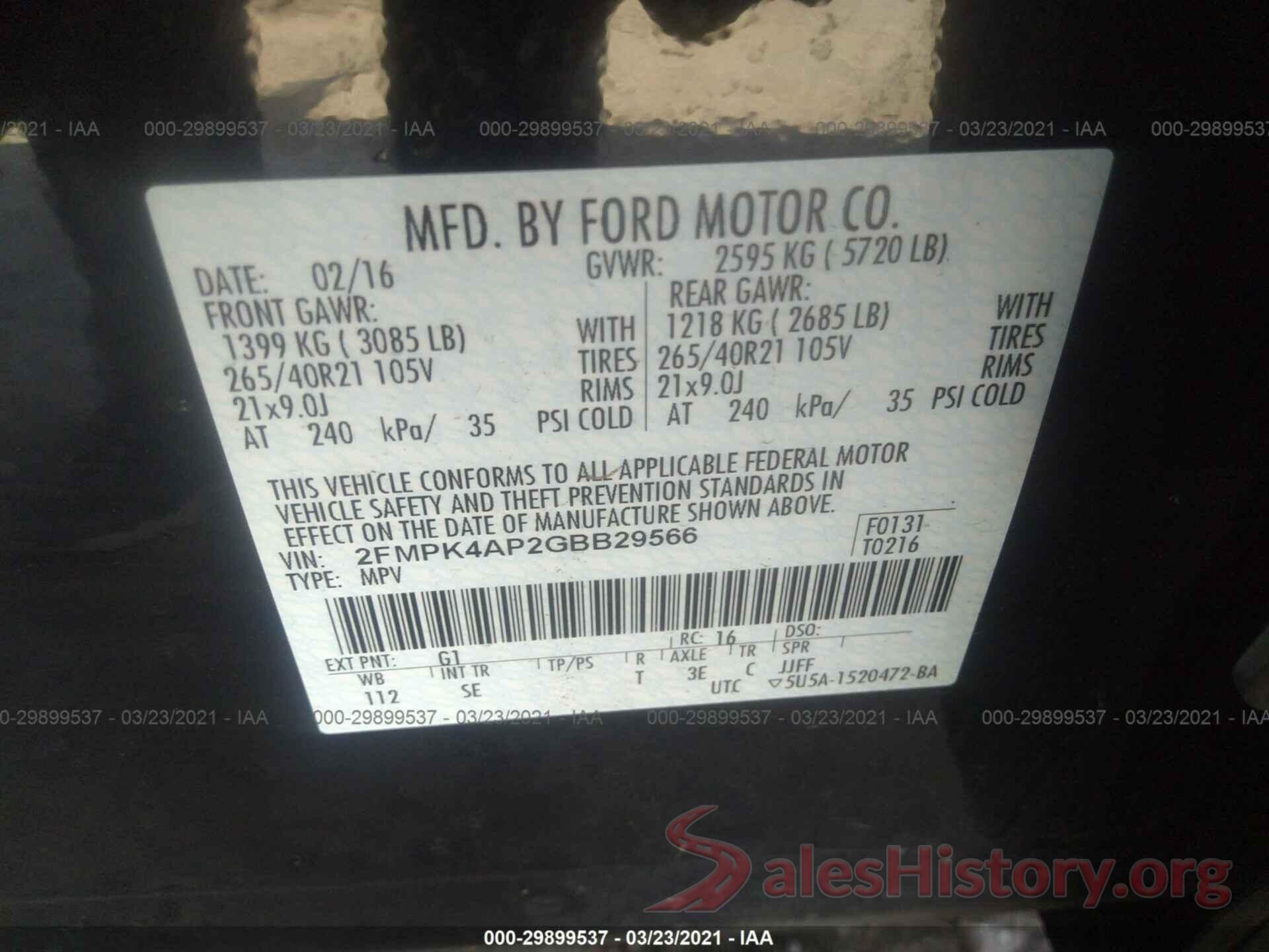 2FMPK4AP2GBB29566 2016 FORD EDGE