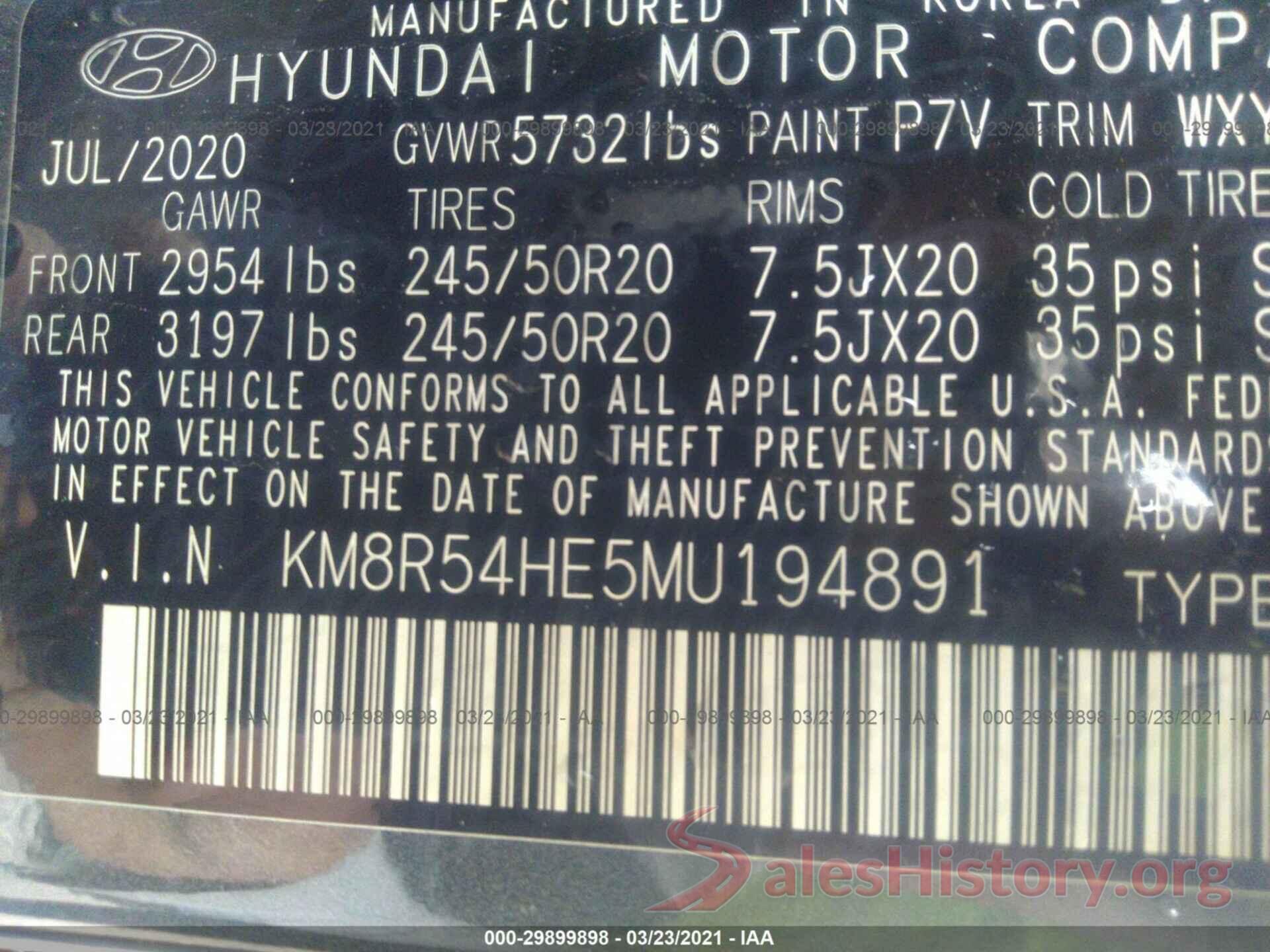 KM8R54HE5MU194891 2021 HYUNDAI PALISADE