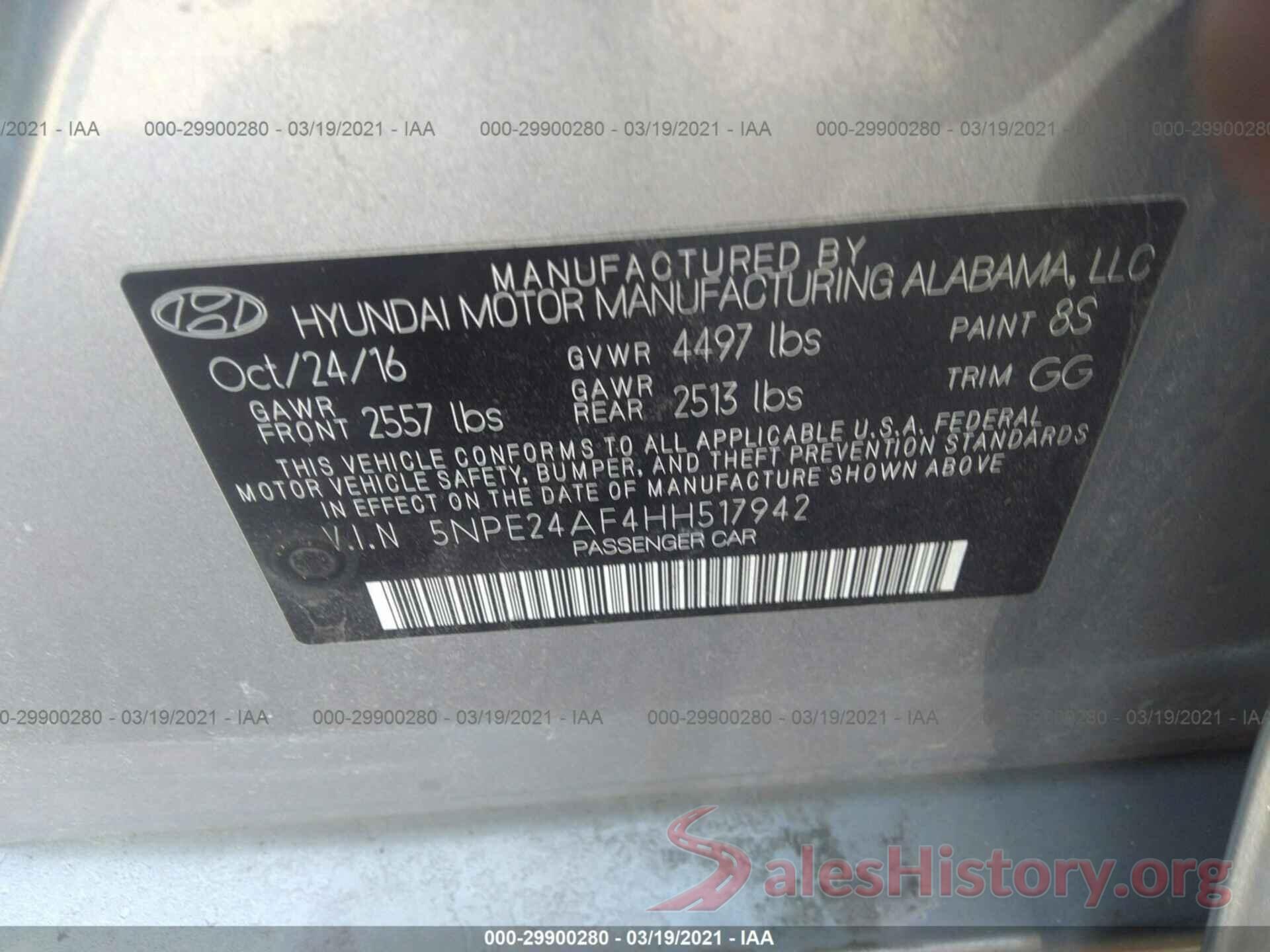 5NPE24AF4HH517942 2017 HYUNDAI SONATA