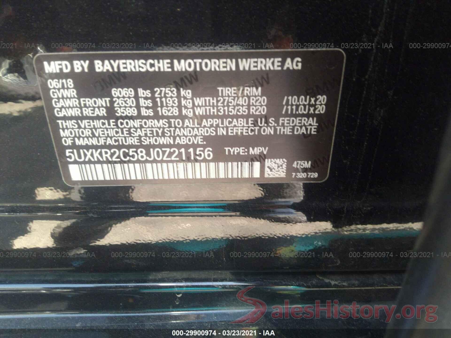 5UXKR2C58J0Z21156 2018 BMW X5