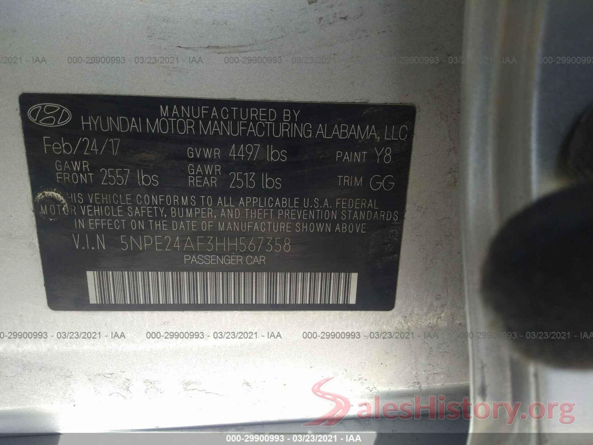 5NPE24AF3HH567358 2017 HYUNDAI SONATA