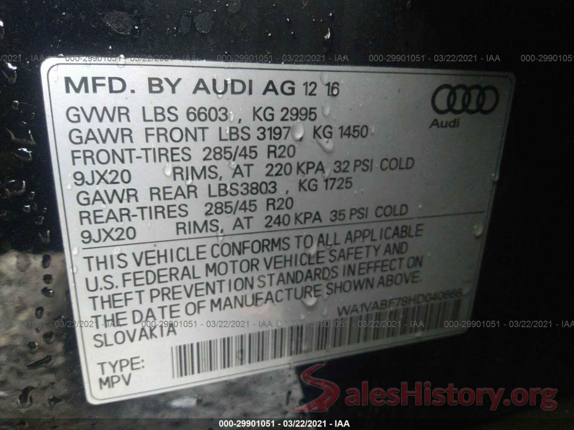 WA1VABF78HD040666 2017 AUDI Q7