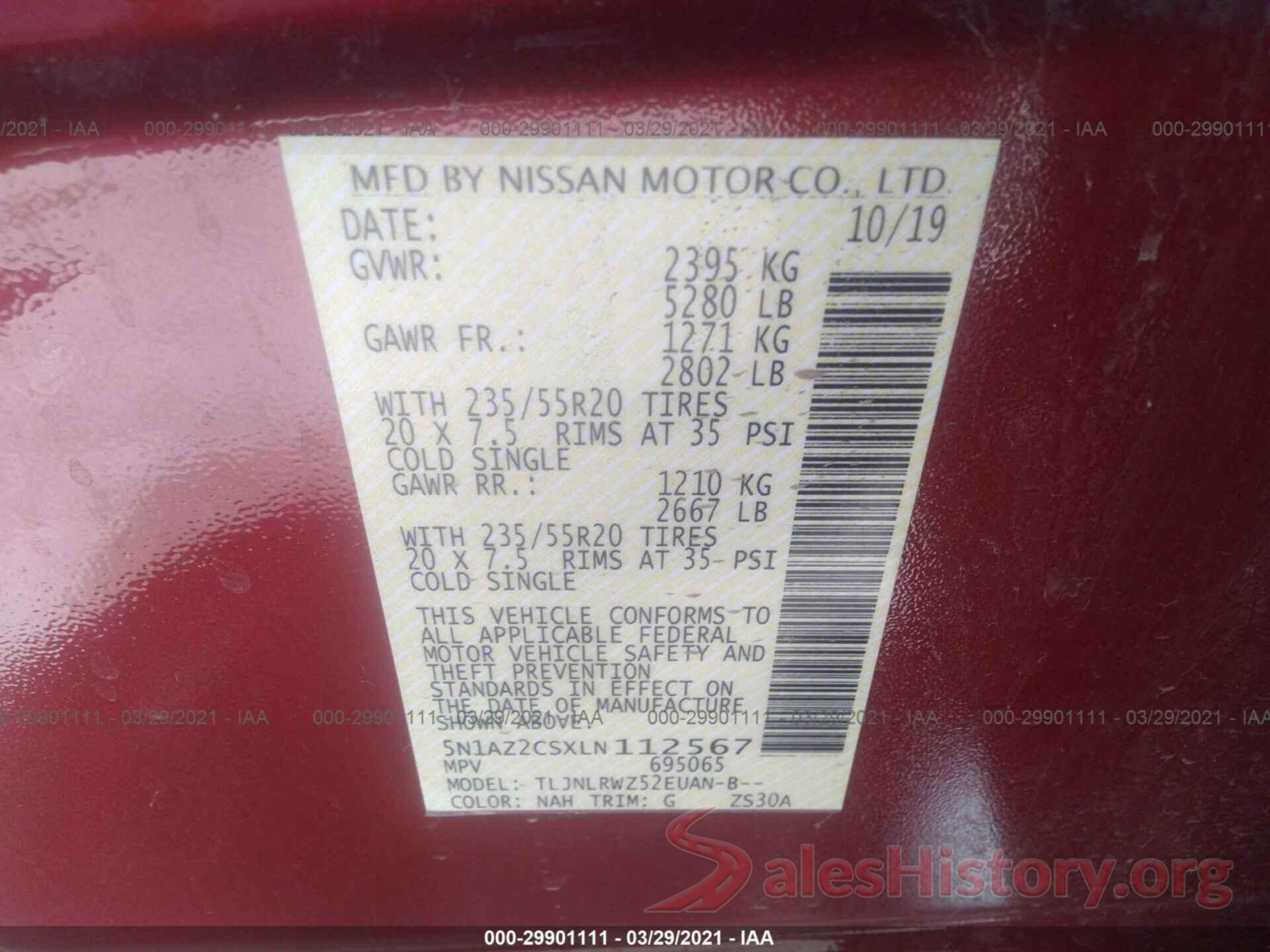 5N1AZ2CSXLN112567 2020 NISSAN MURANO