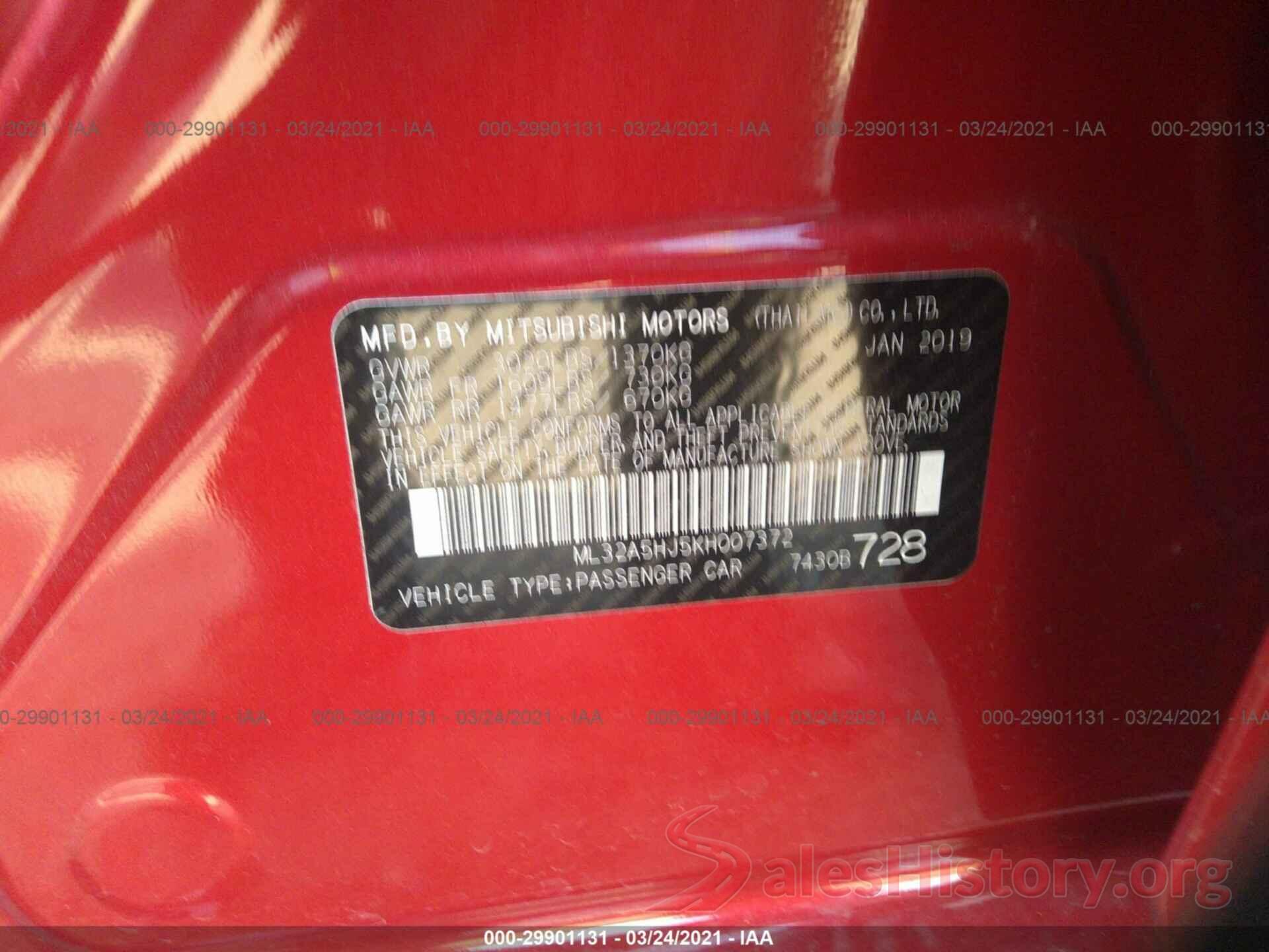 ML32A5HJ5KH007372 2019 MITSUBISHI MIRAGE