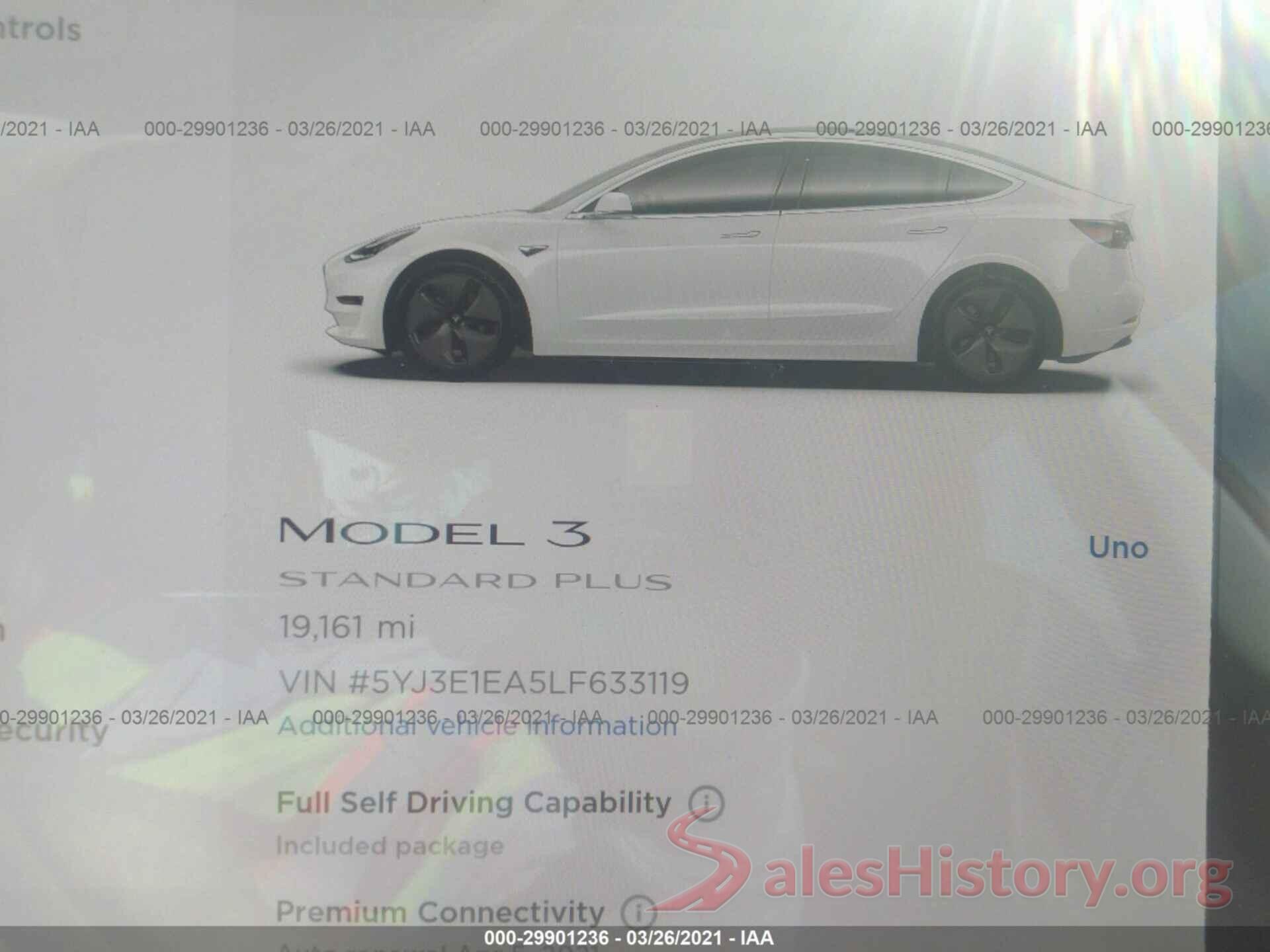 5YJ3E1EA5LF633119 2020 TESLA MODEL 3