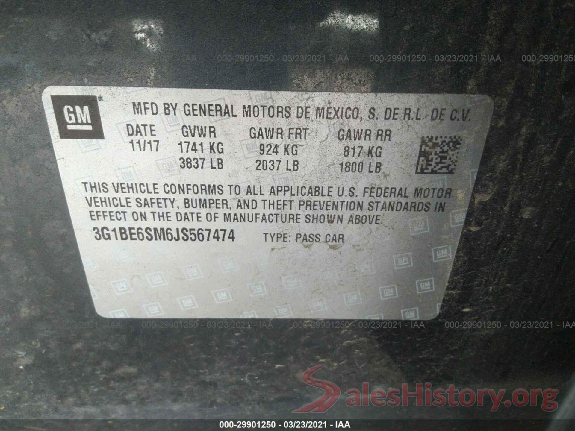 3G1BE6SM6JS567474 2018 CHEVROLET CRUZE