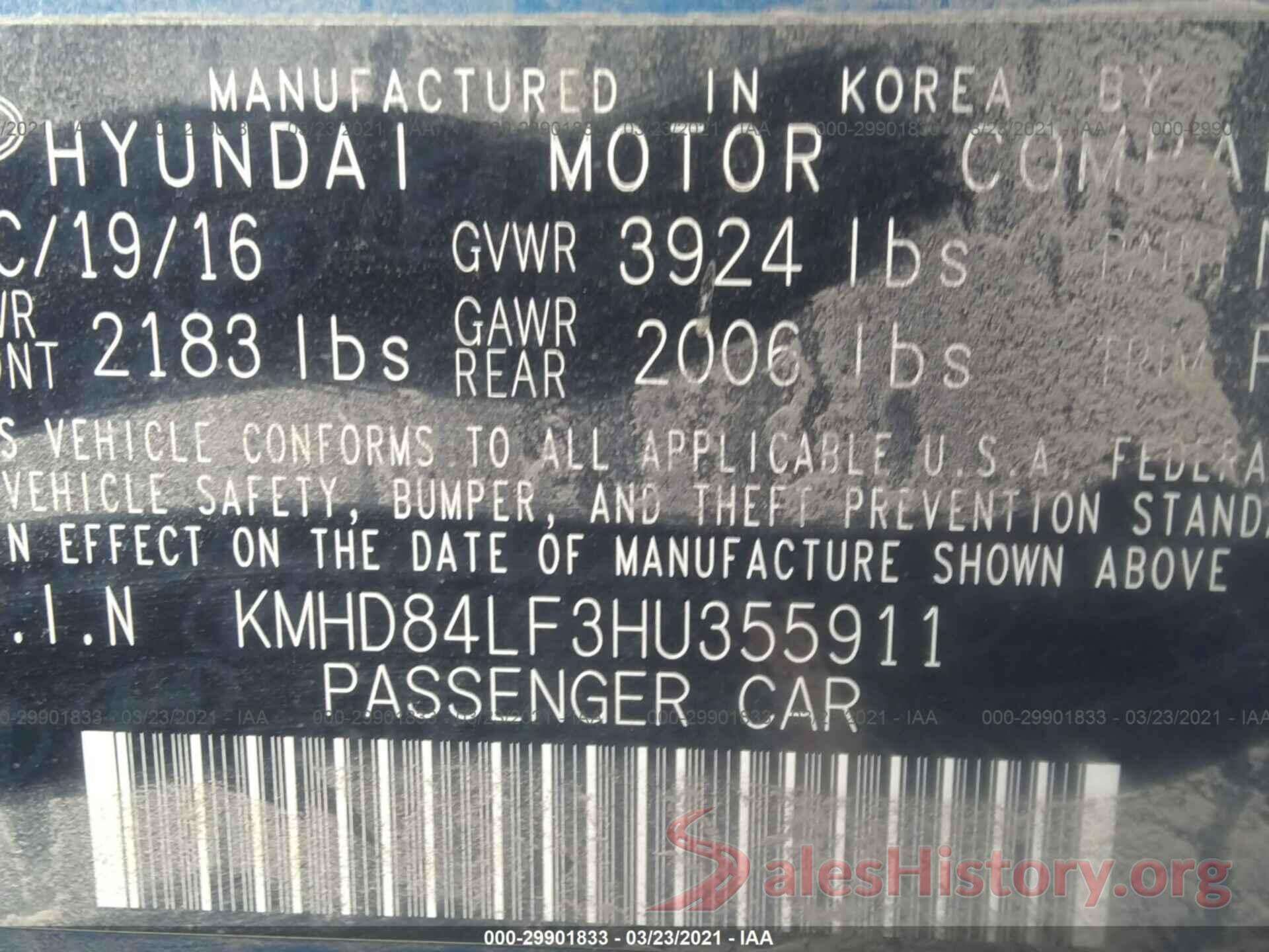 KMHD84LF3HU355911 2017 HYUNDAI ELANTRA