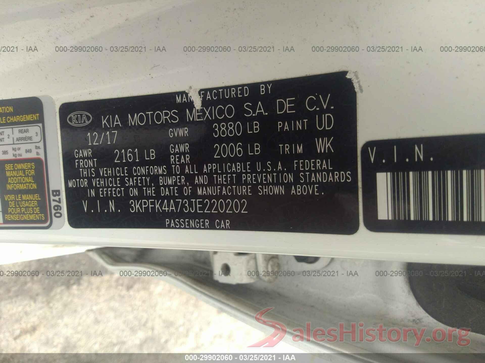 3KPFK4A73JE220202 2018 KIA FORTE