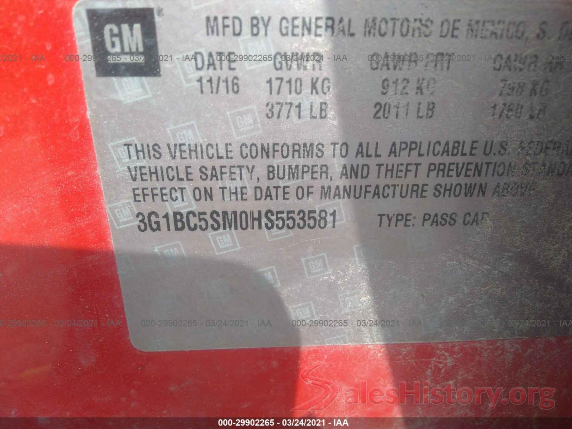 3G1BC5SM0HS553581 2017 CHEVROLET CRUZE