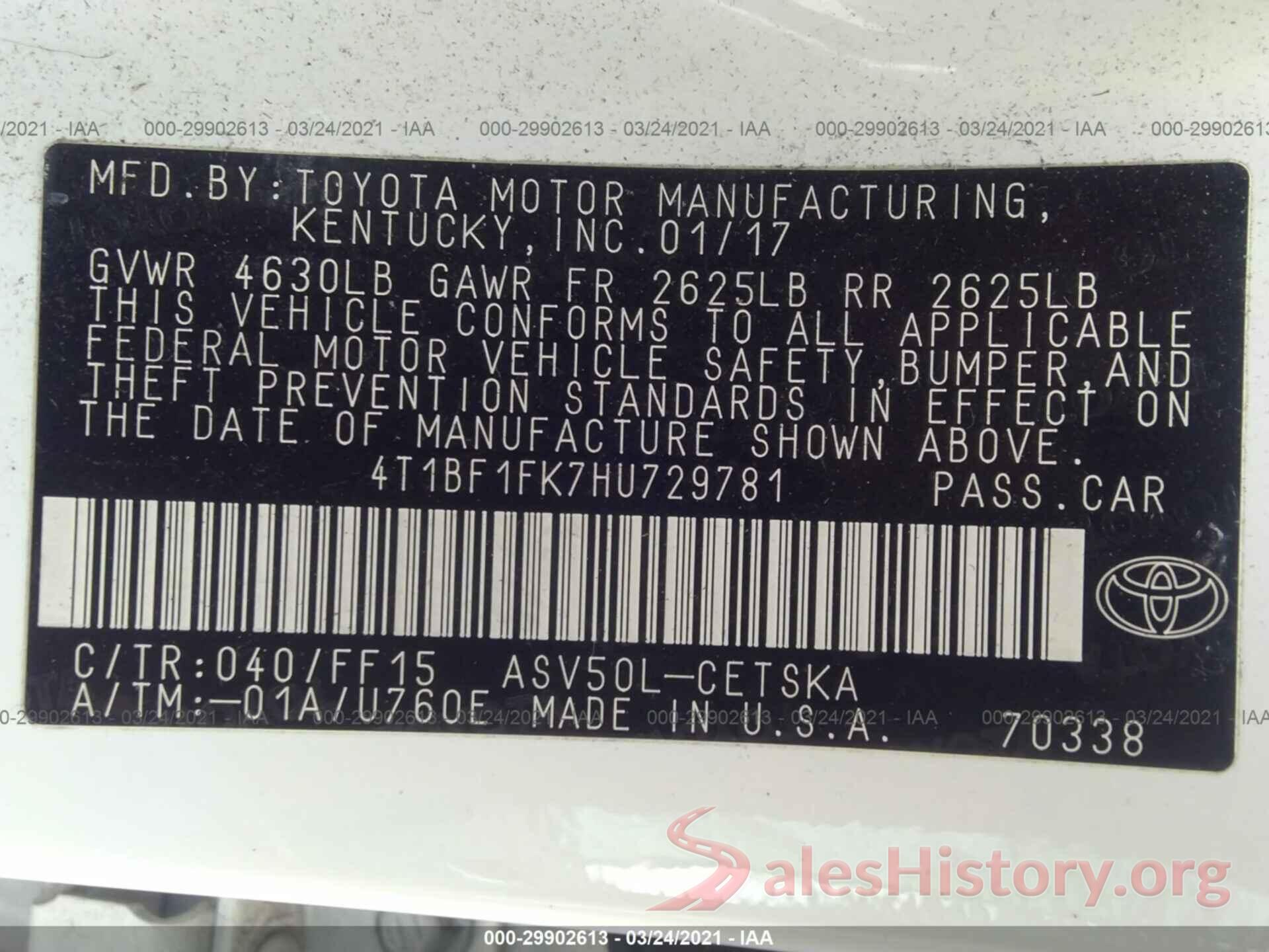 4T1BF1FK7HU729781 2017 TOYOTA CAMRY