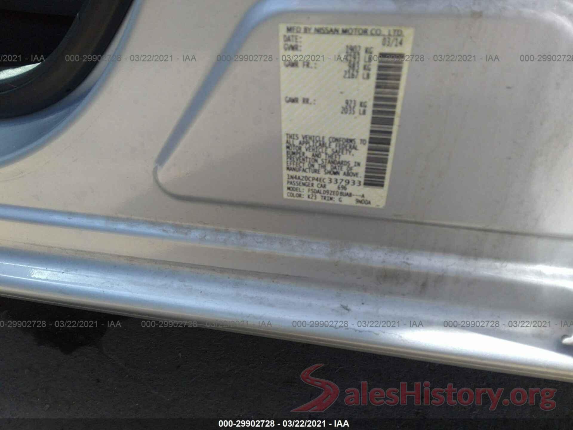 1N4AZ0CP4EC337933 2014 NISSAN LEAF