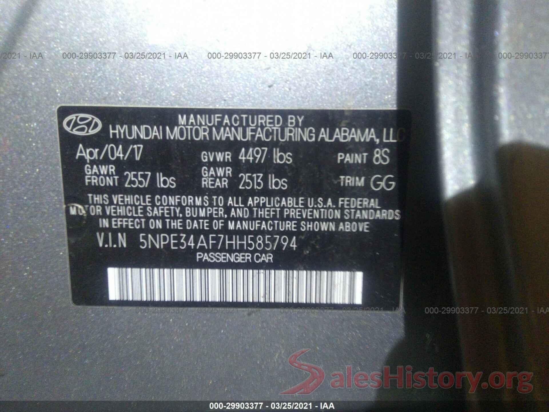 5NPE34AF7HH585794 2017 HYUNDAI SONATA