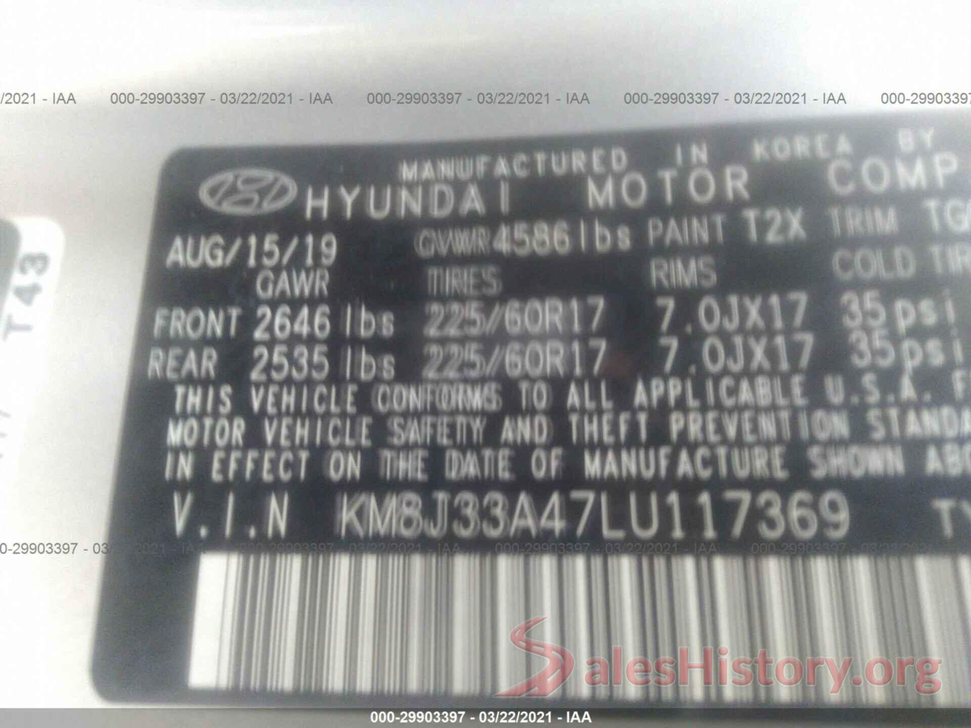 KM8J33A47LU117369 2020 HYUNDAI TUCSON