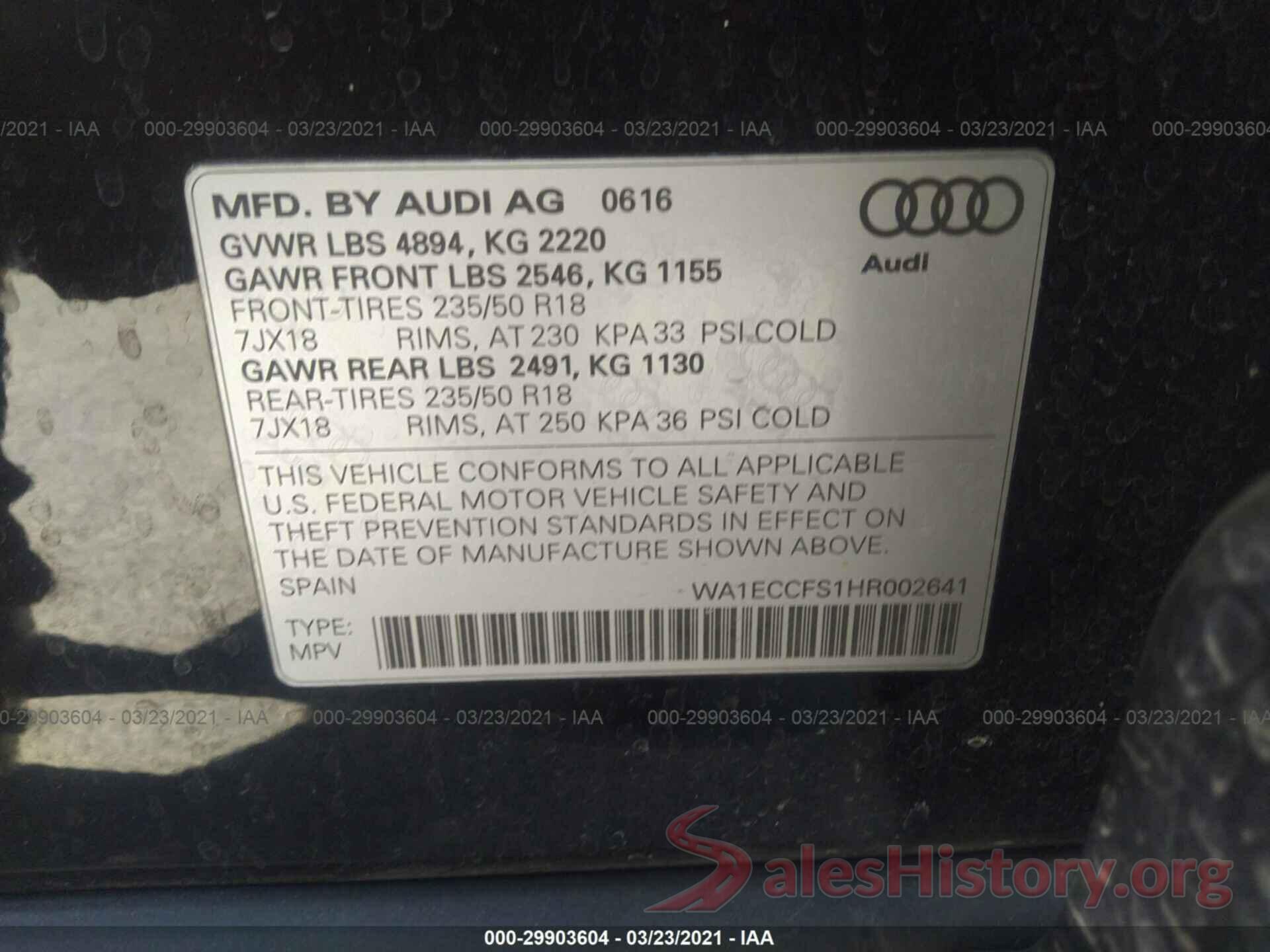 WA1ECCFS1HR002641 2017 AUDI Q3