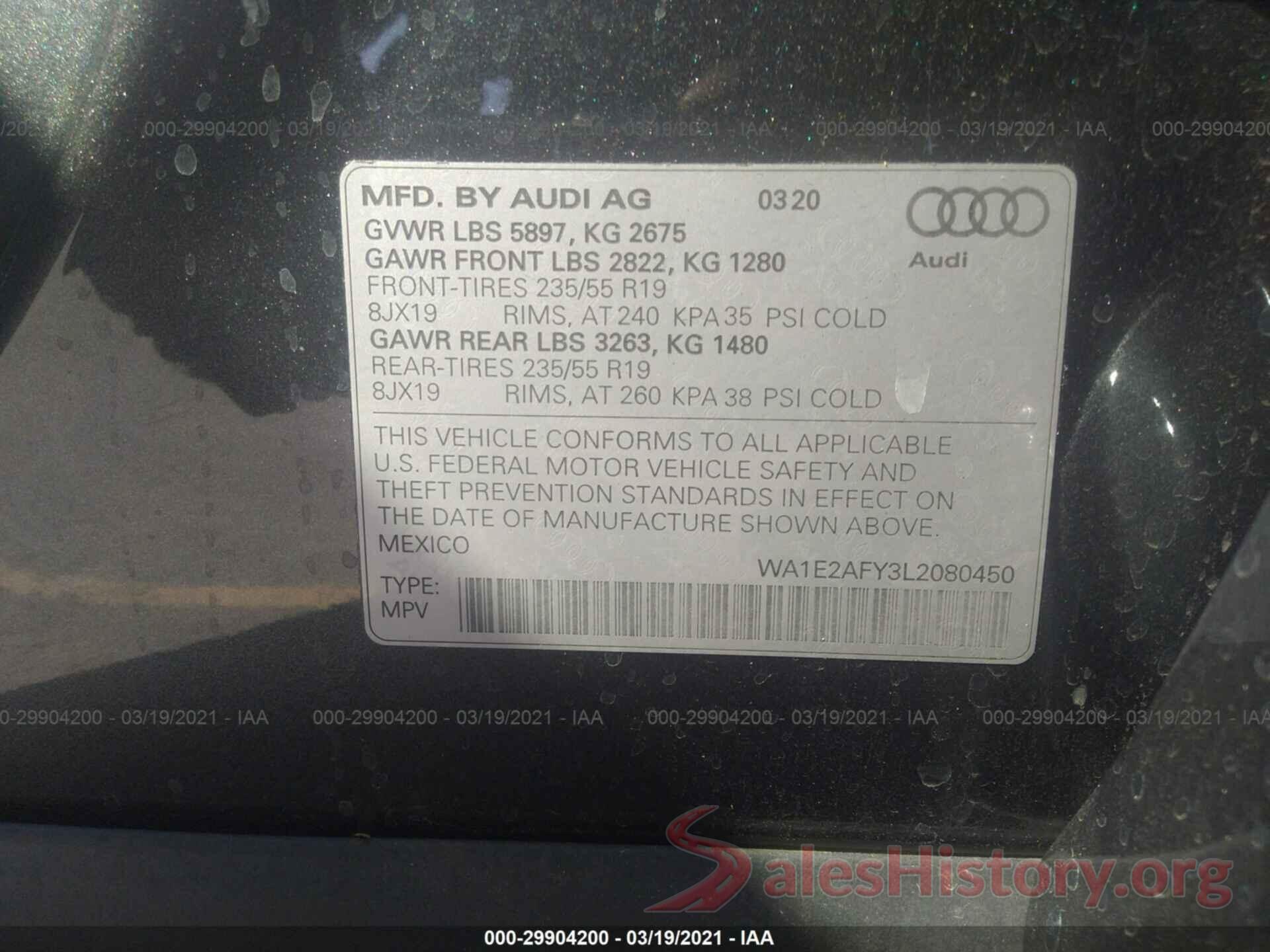 WA1E2AFY3L2080450 2020 AUDI Q5