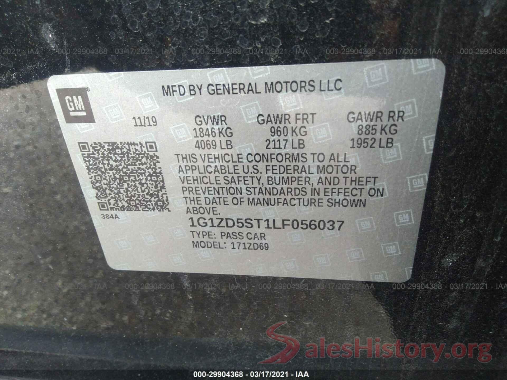 1G1ZD5ST1LF056037 2020 CHEVROLET MALIBU