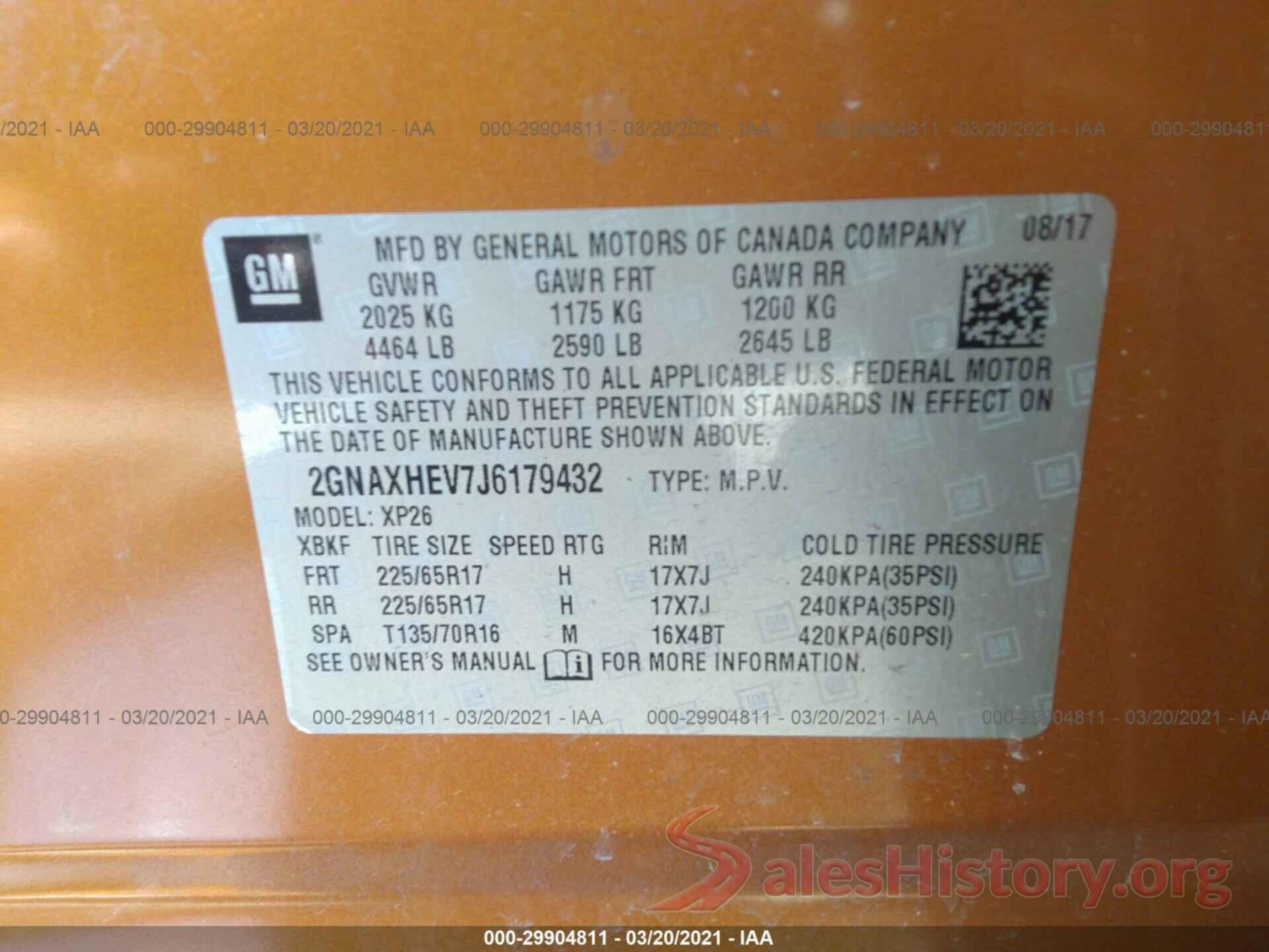 2GNAXHEV7J6179432 2018 CHEVROLET EQUINOX