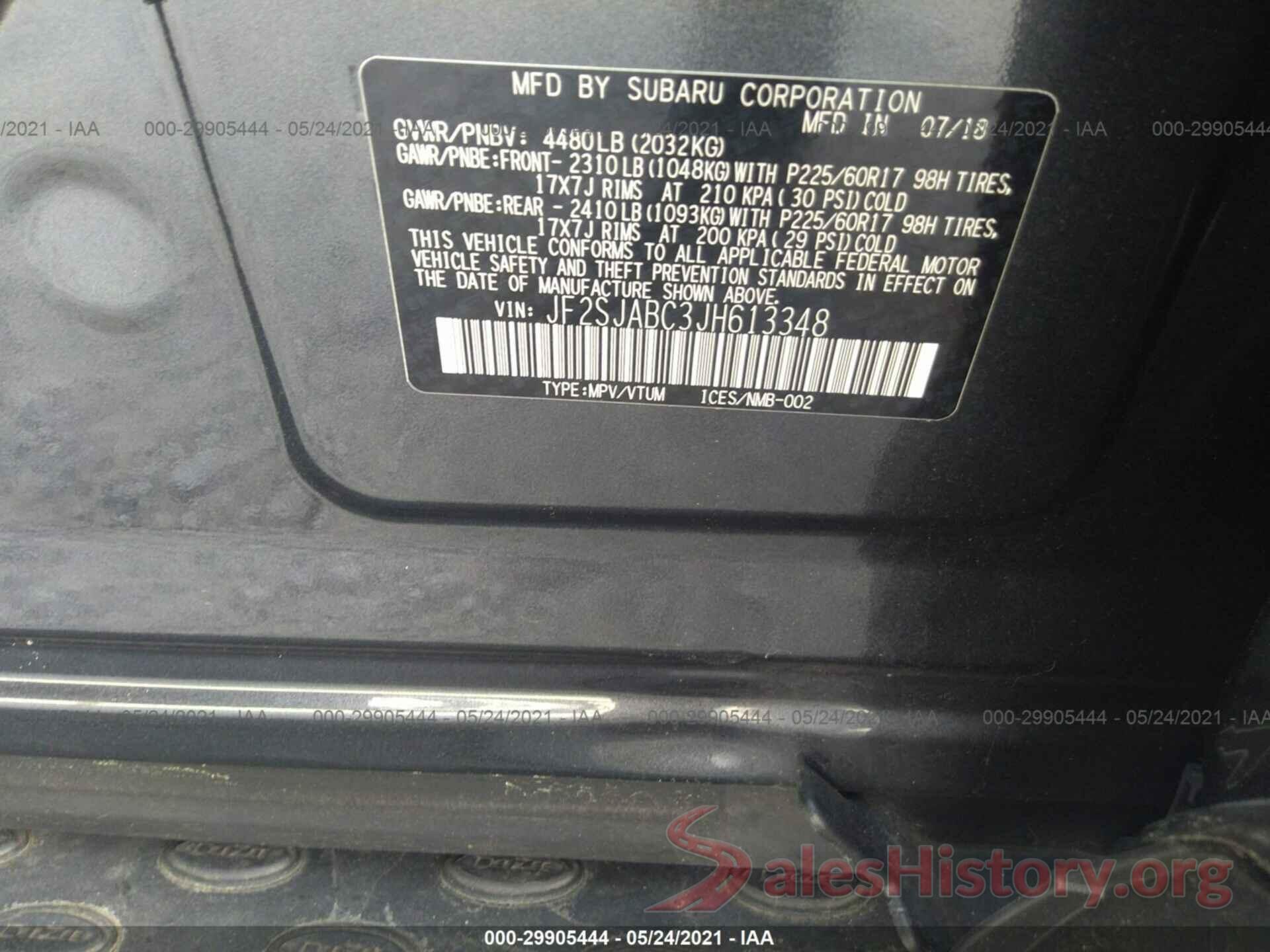 JF2SJABC3JH613348 2018 SUBARU FORESTER