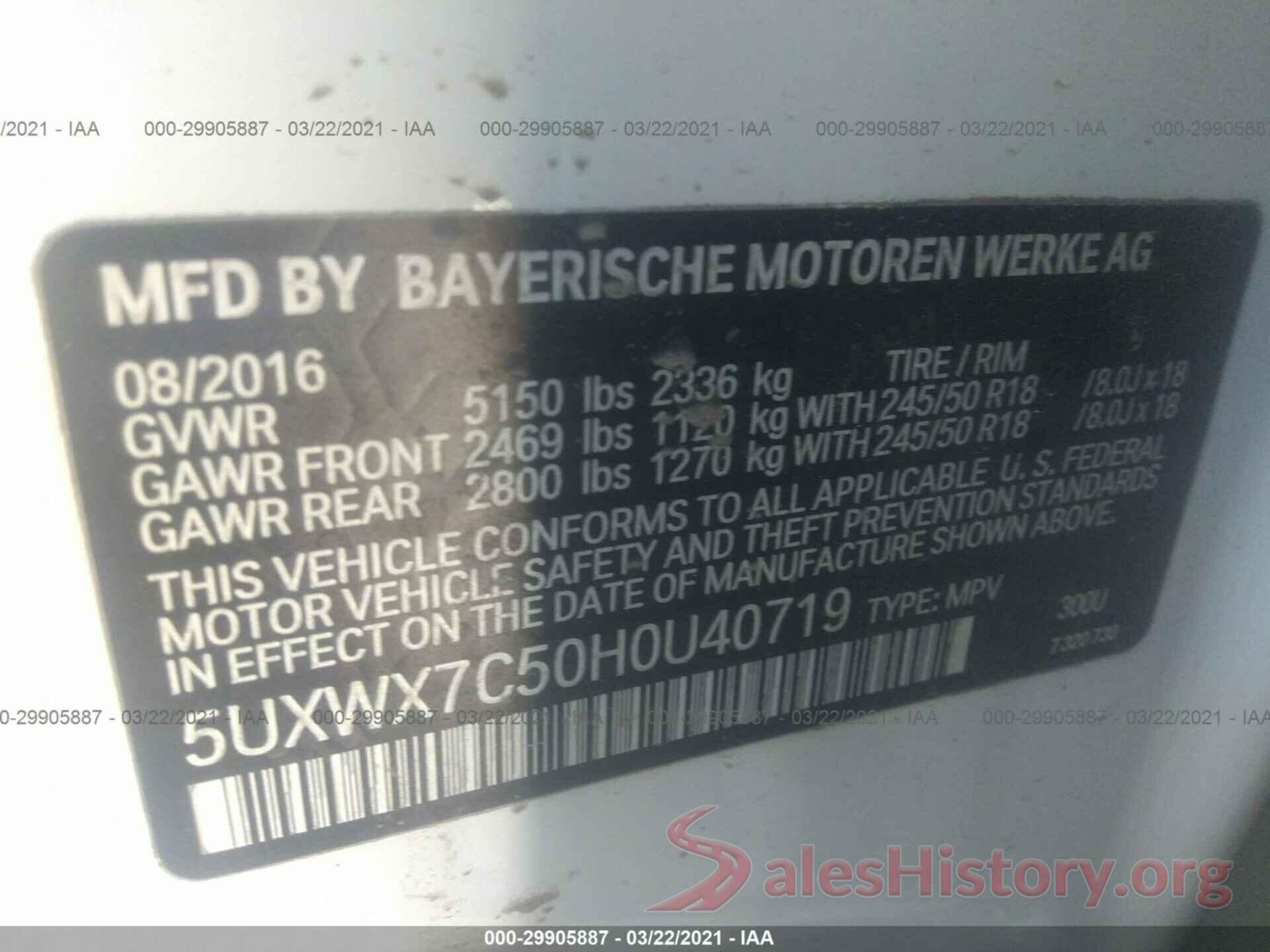 5UXWX7C50H0U40719 2017 BMW X3