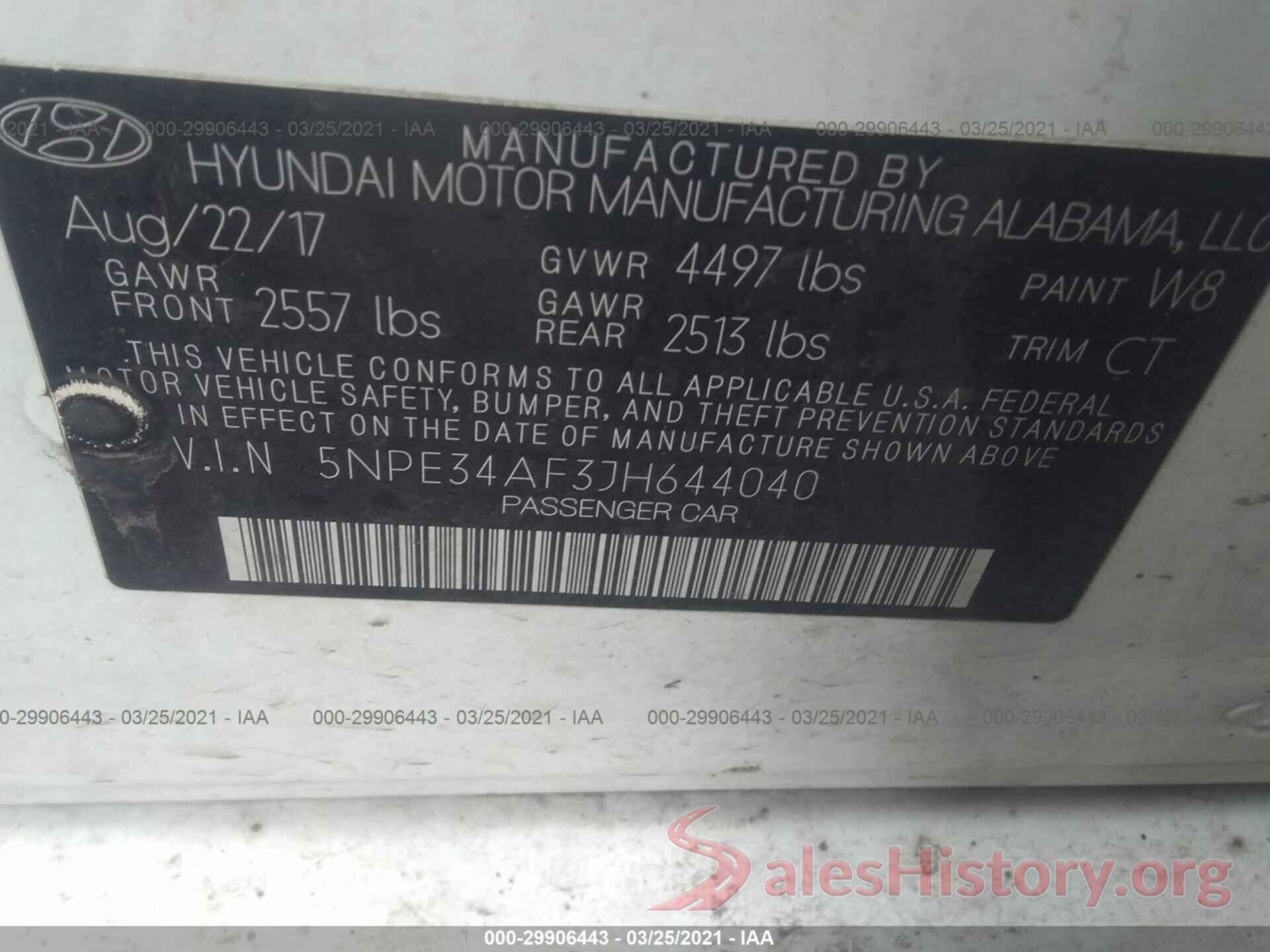 5NPE34AF3JH644040 2018 HYUNDAI SONATA