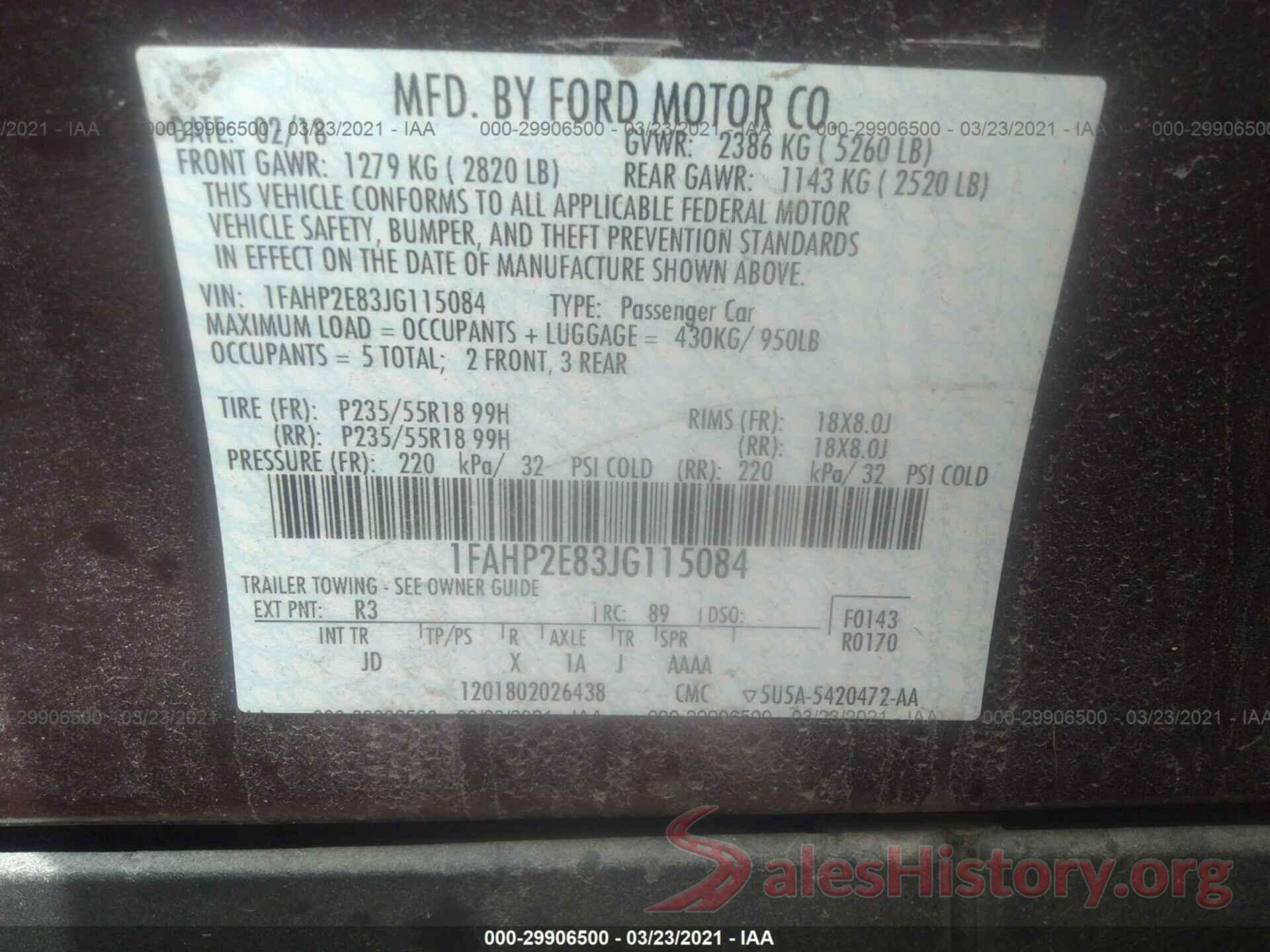 1FAHP2E83JG115084 2018 FORD TAURUS