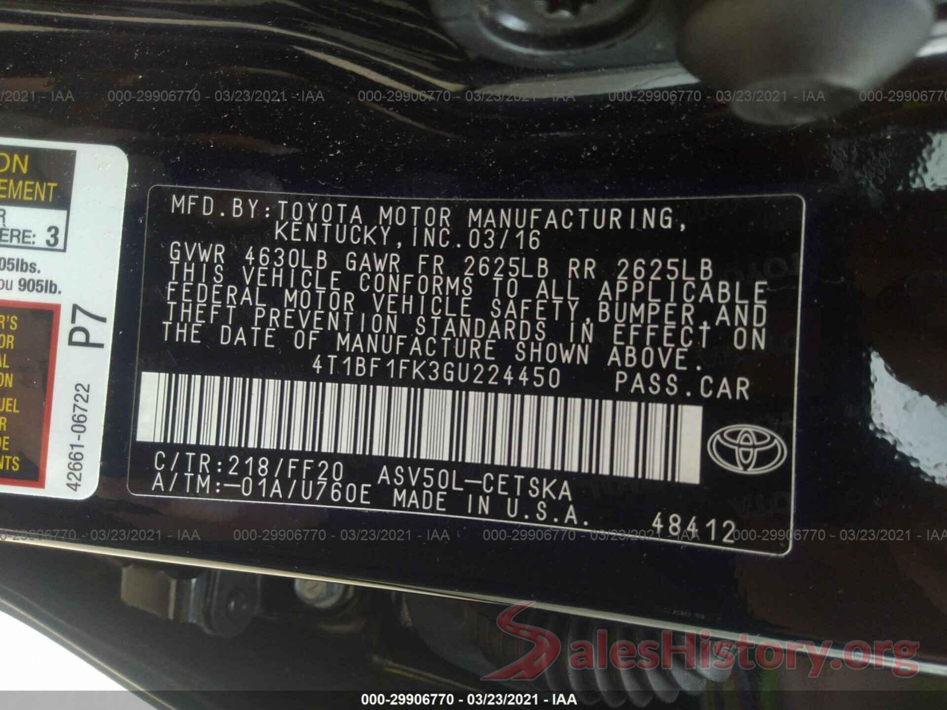 4T1BF1FK3GU224450 2016 TOYOTA CAMRY