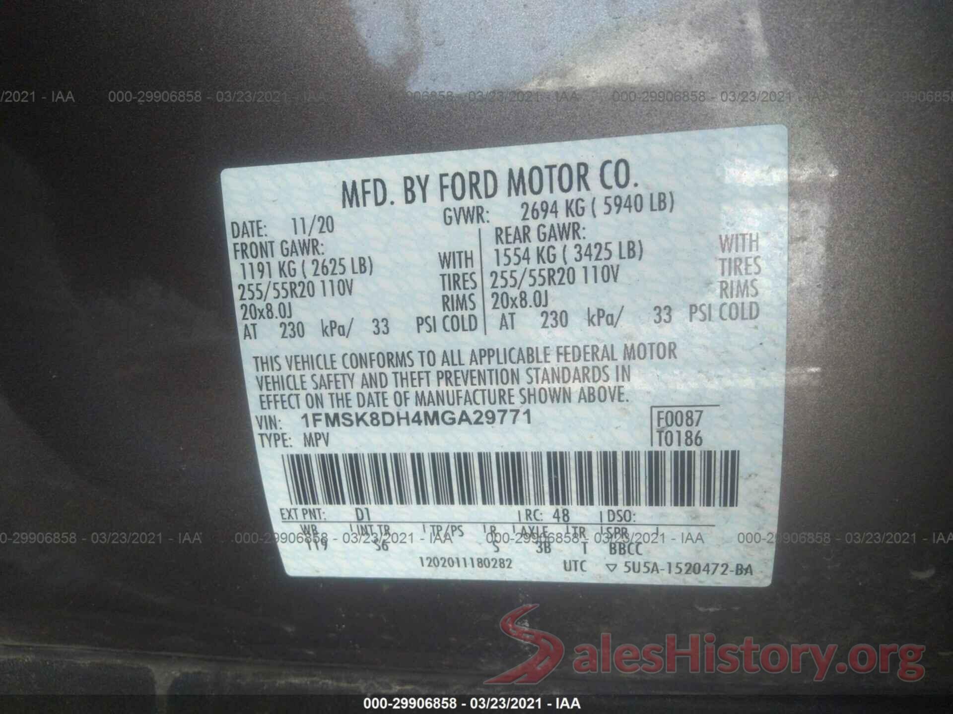 1FMSK8DH4MGA29771 2021 FORD EXPLORER