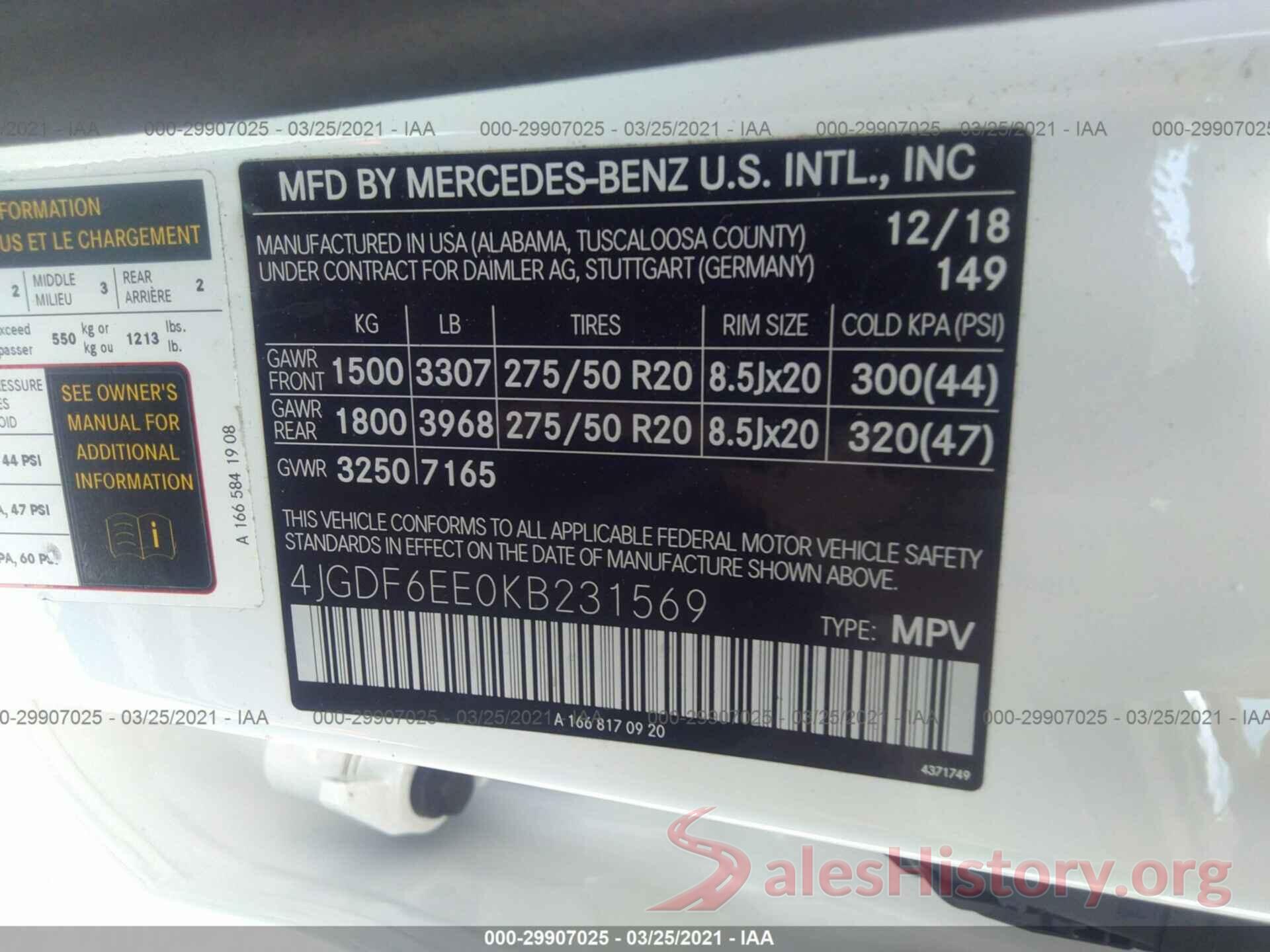 4JGDF6EE0KB231569 2019 MERCEDES-BENZ GLS