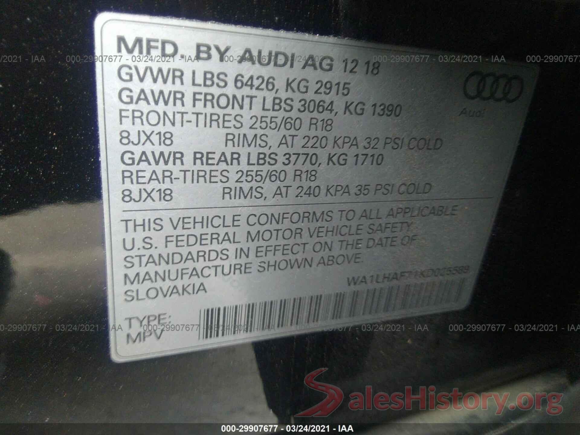 WA1LHAF71KD025589 2019 AUDI Q7