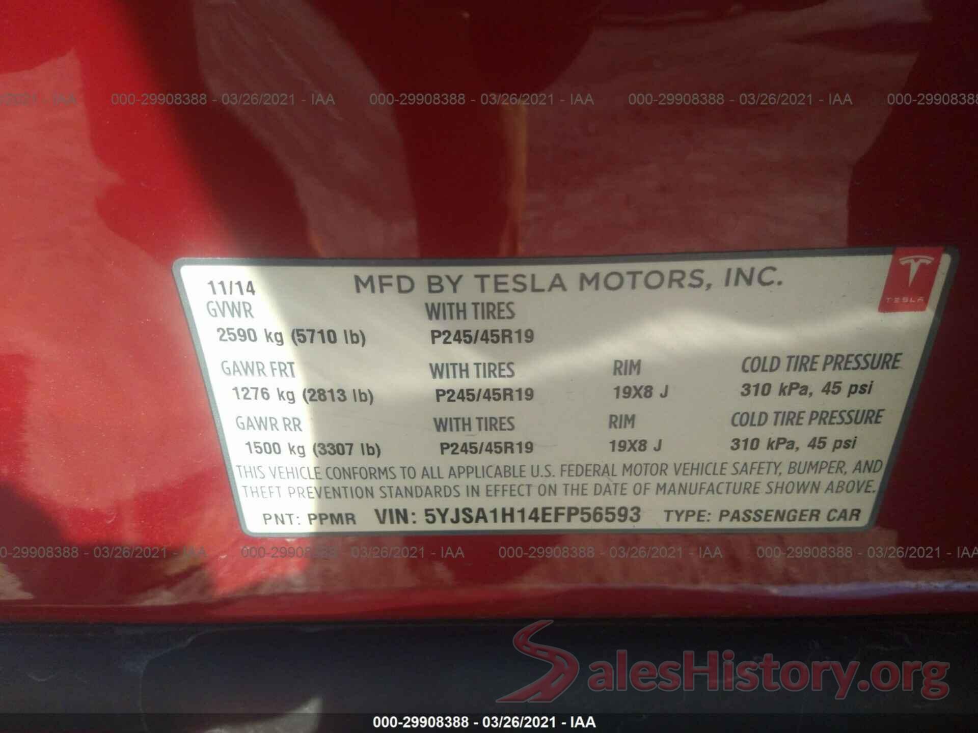 5YJSA1H14EFP56593 2014 TESLA MODEL S