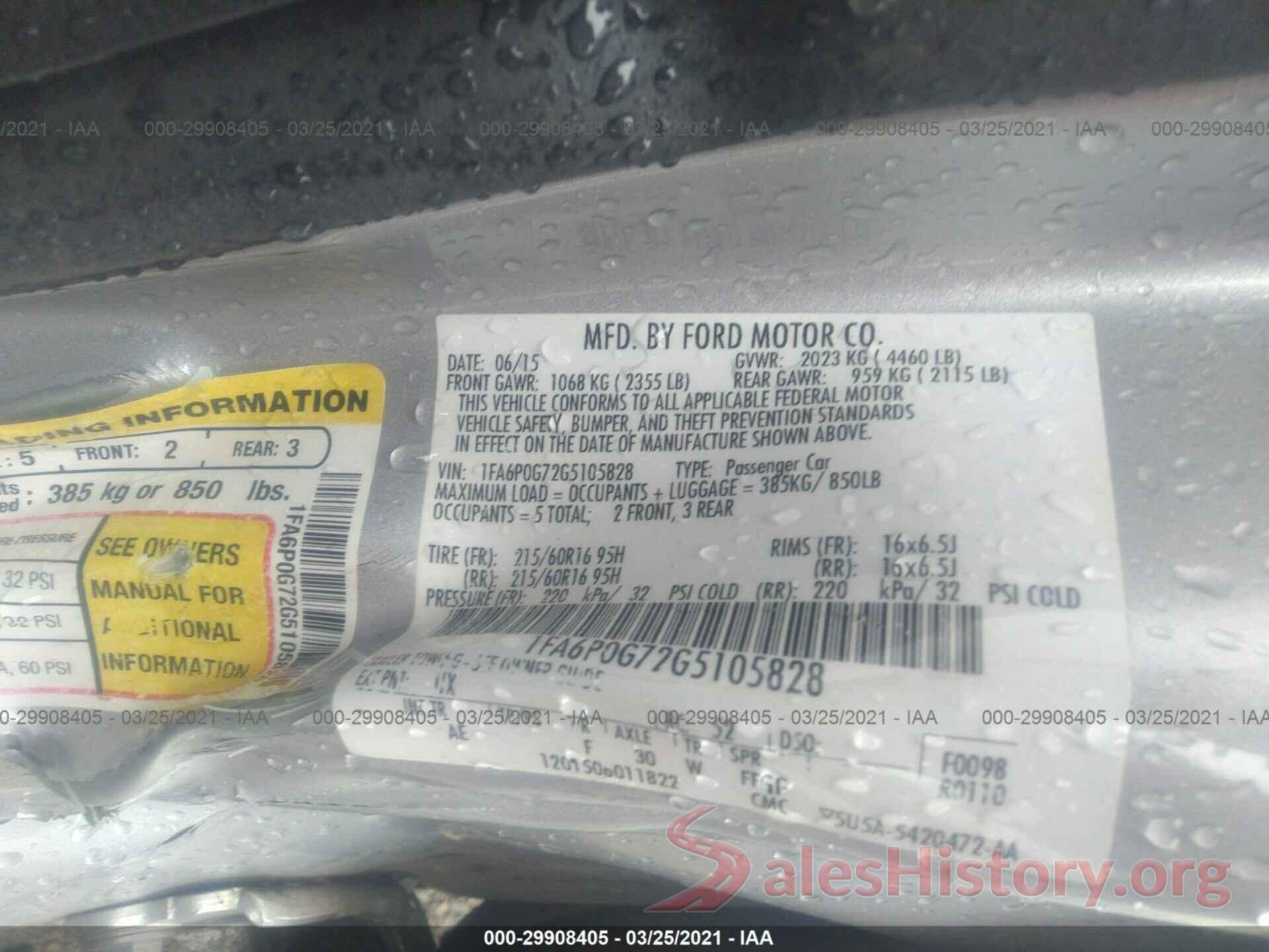 1FA6P0G72G5105828 2016 FORD FUSION