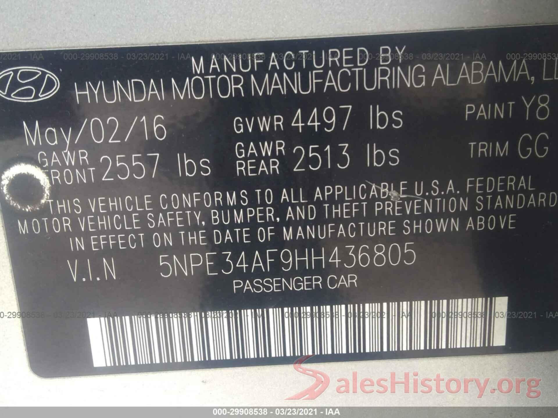 5NPE34AF9HH436805 2017 HYUNDAI SONATA