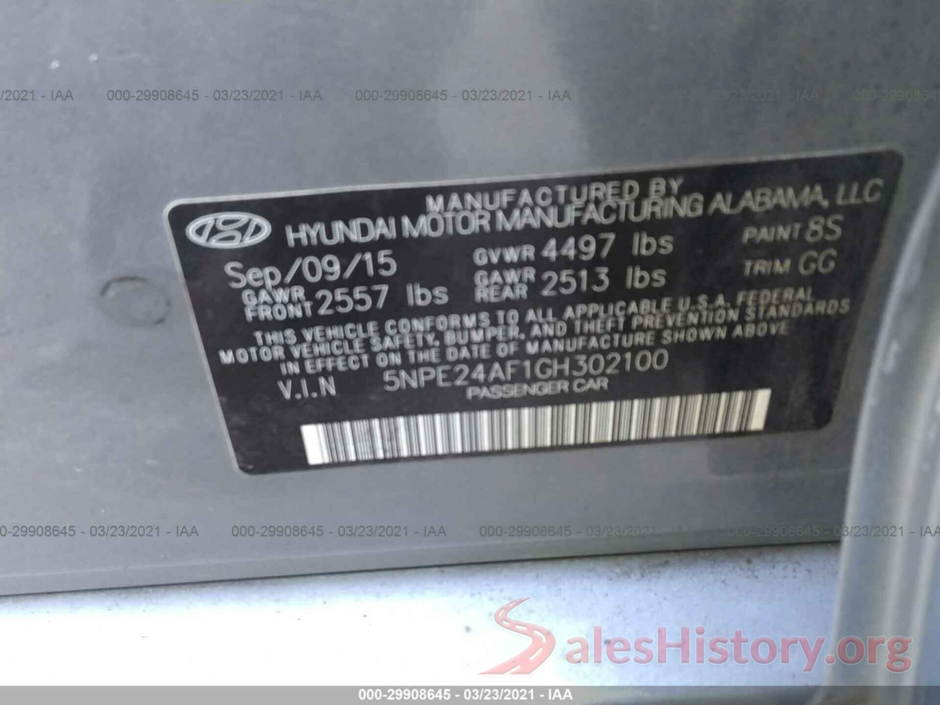 5NPE24AF1GH302100 2016 HYUNDAI SONATA