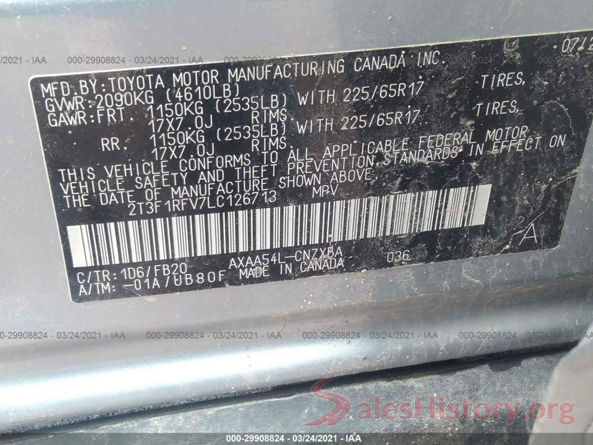 2T3F1RFV7LC126713 2020 TOYOTA RAV4