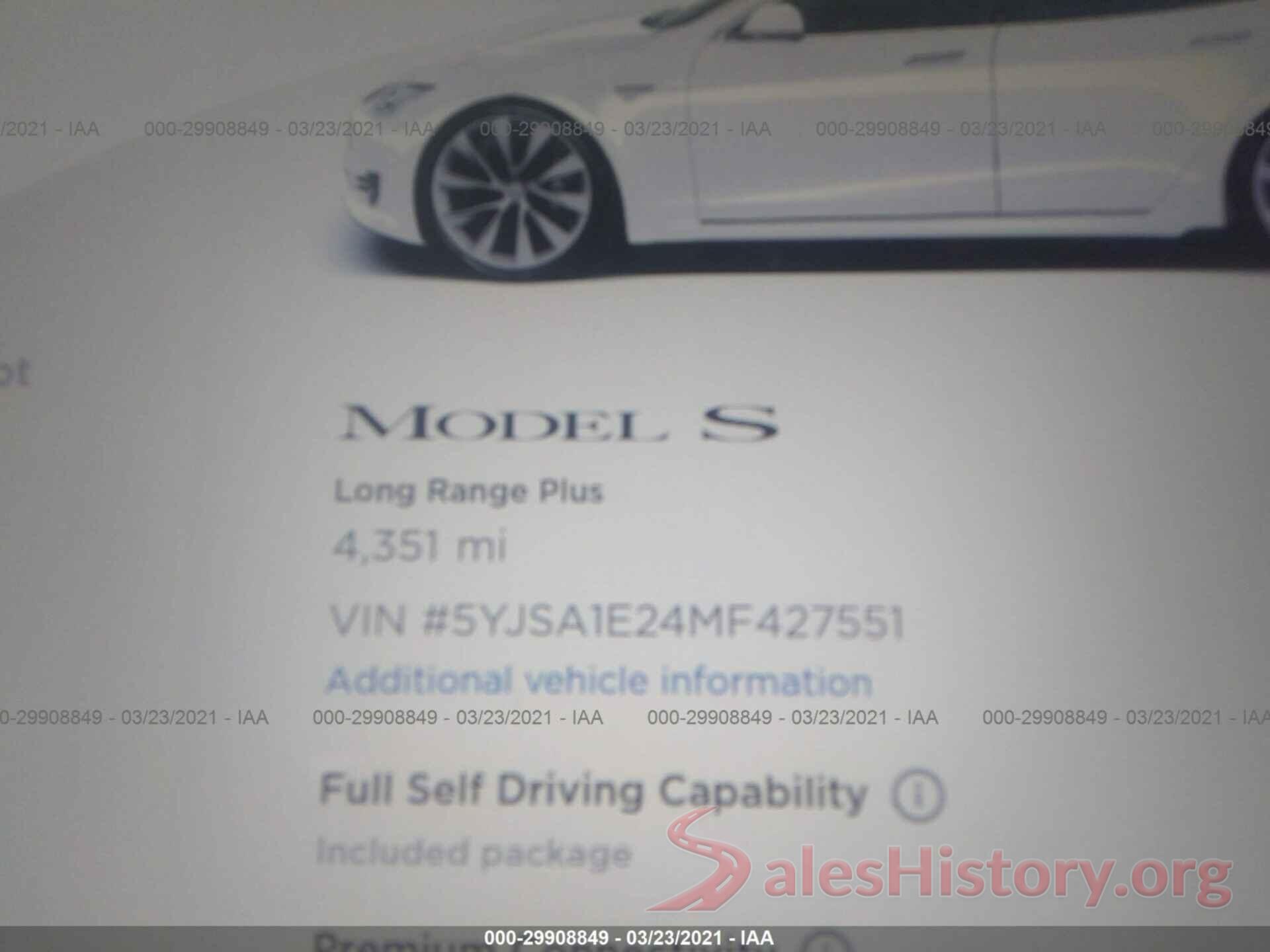 5YJSA1E24MF427551 2021 TESLA MODEL S