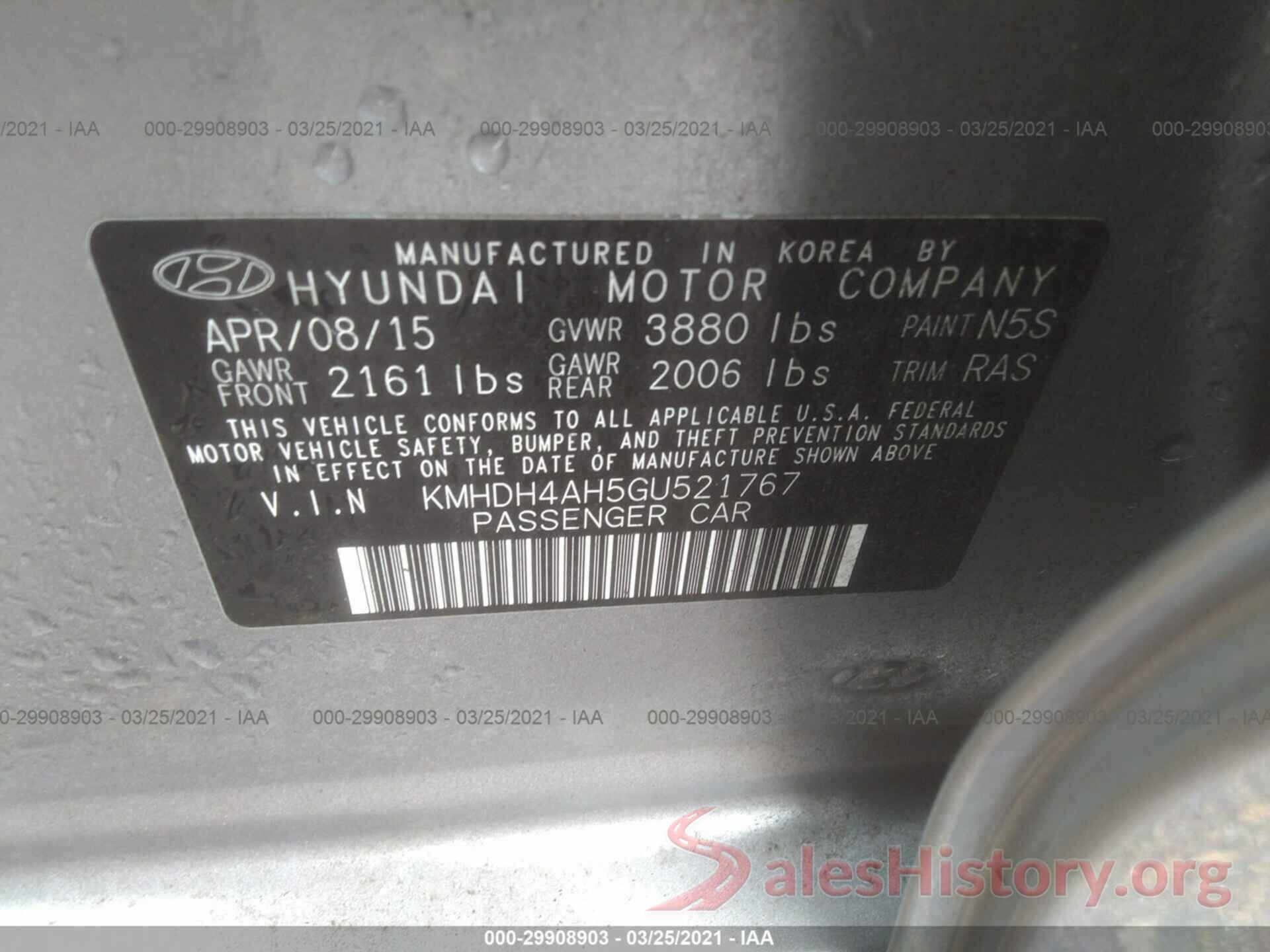 KMHDH4AH5GU521767 2016 HYUNDAI ELANTRA