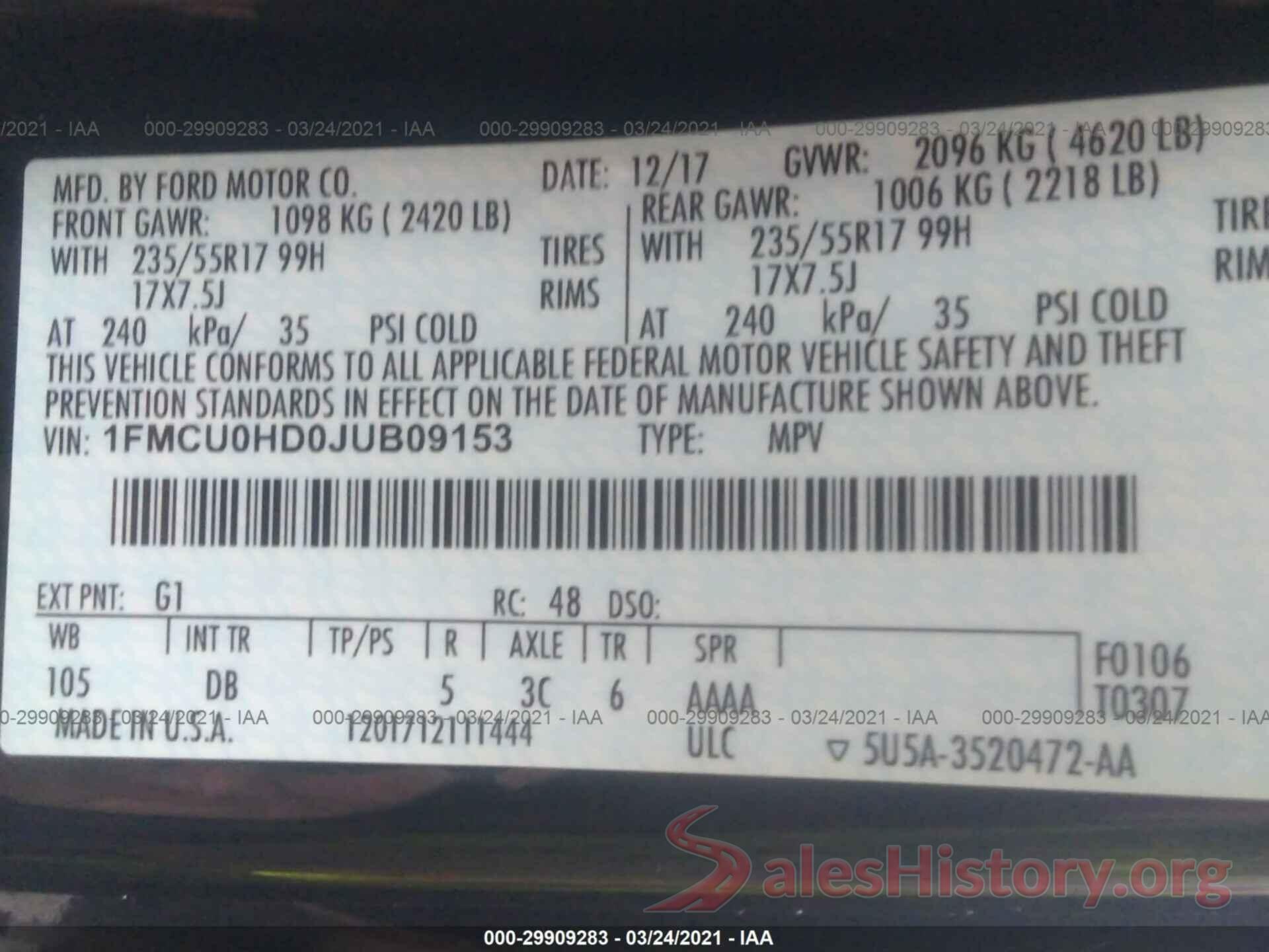 1FMCU0HD0JUB09153 2018 FORD ESCAPE