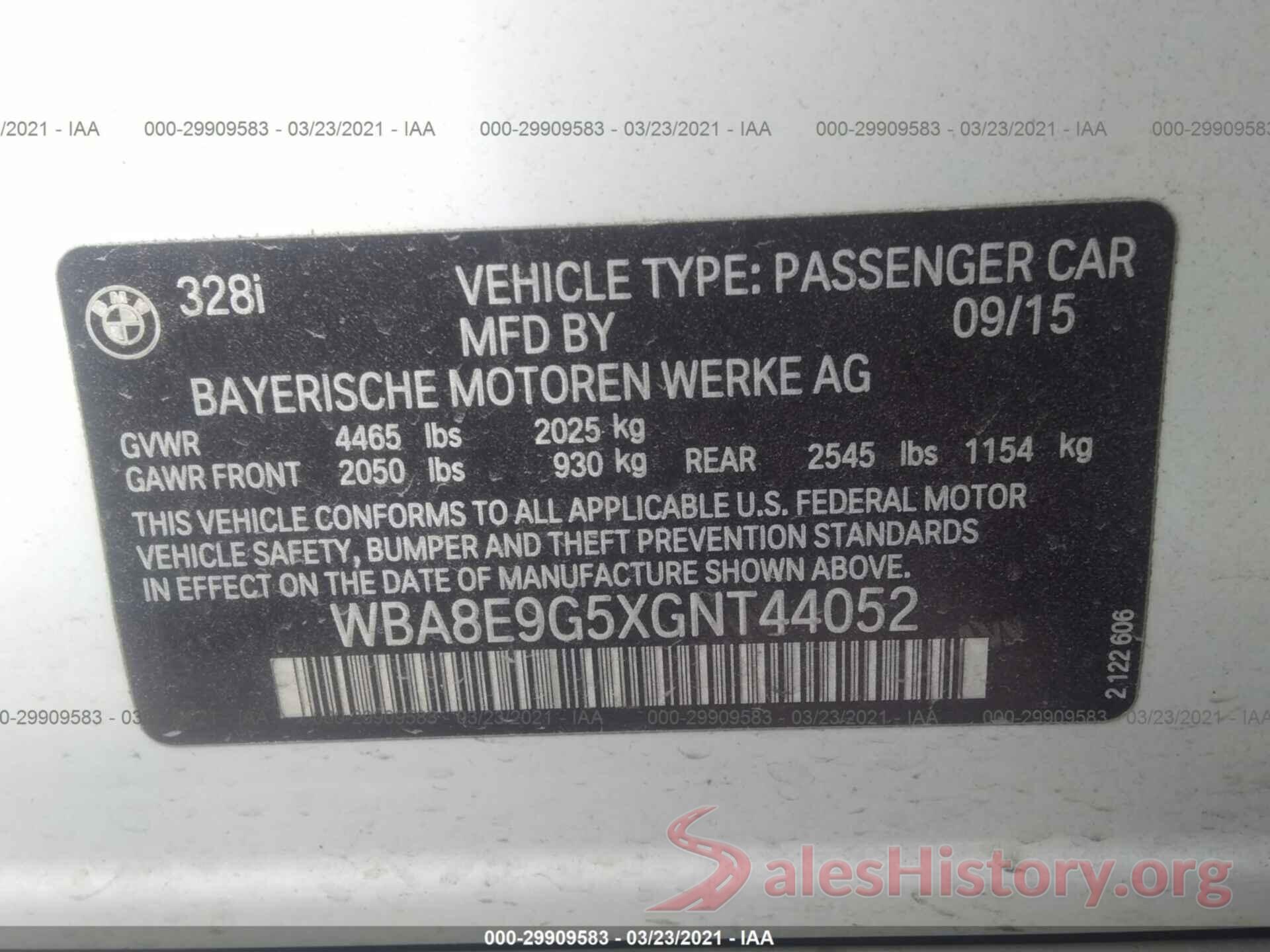 WBA8E9G5XGNT44052 2016 BMW 3 SERIES